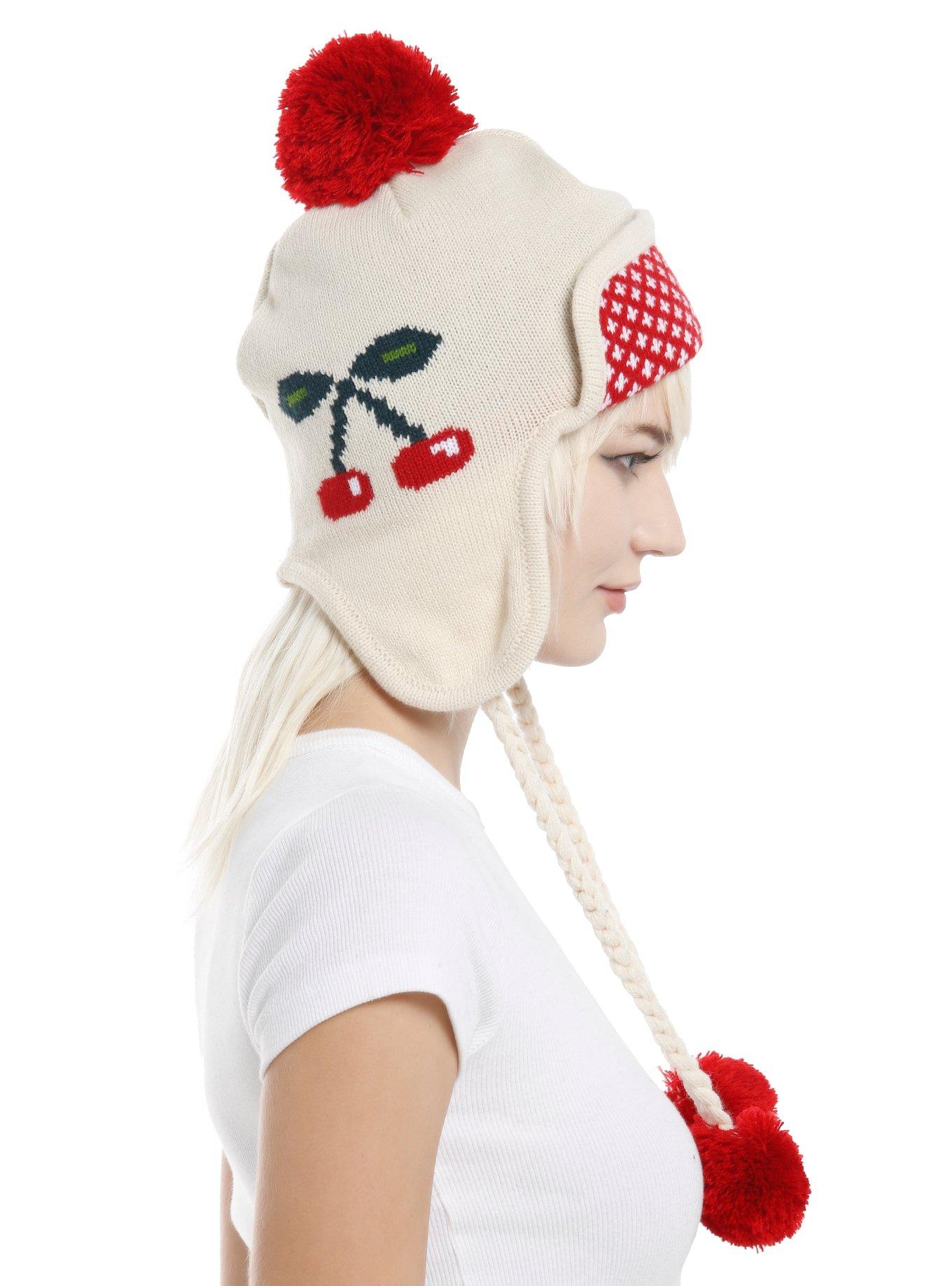 Cherry Pom Tassel Beanie, , hi-res