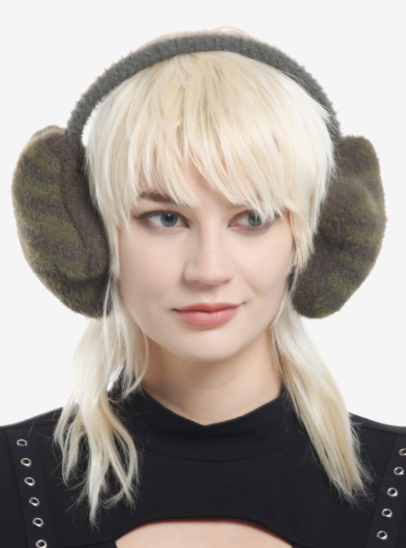 Green Stripe Fuzzy Earmuffs, , hi-res