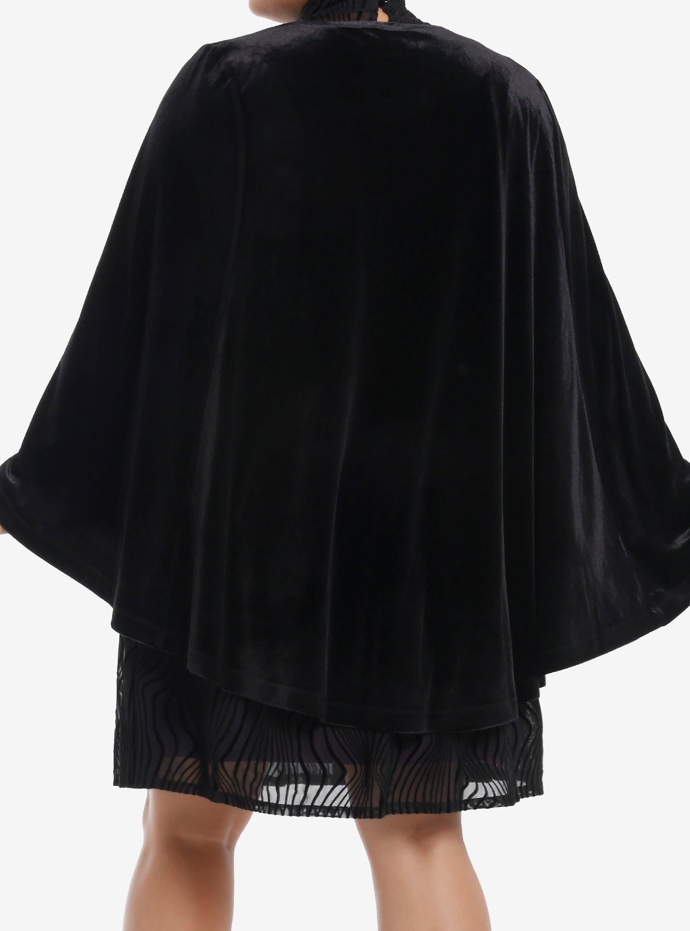 Wicked Elphaba Black Flocked Dress With Cape Plus Size, BLACK, alternate