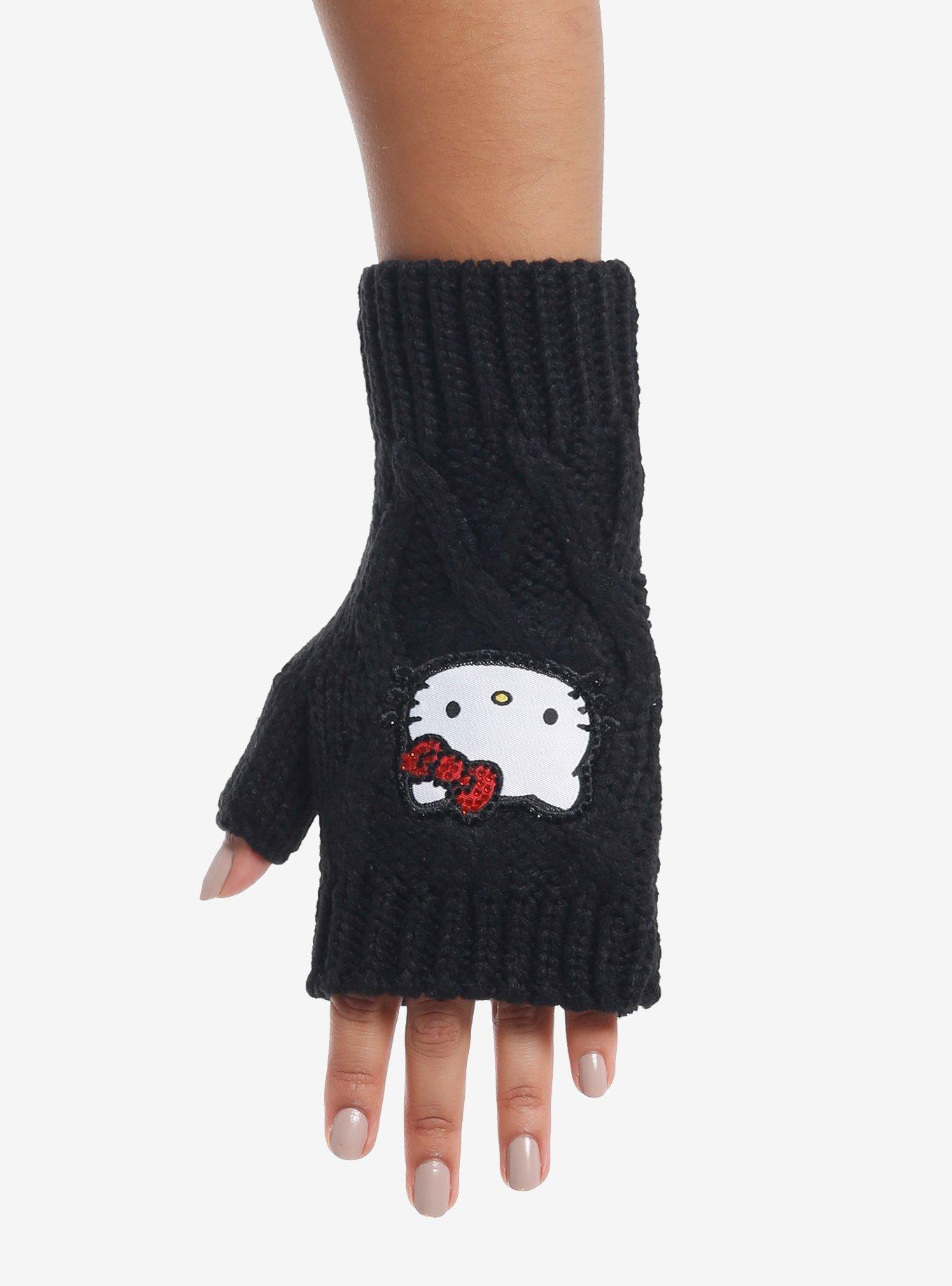 Hello Kitty Rhinestone Fingerless Gloves, , hi-res