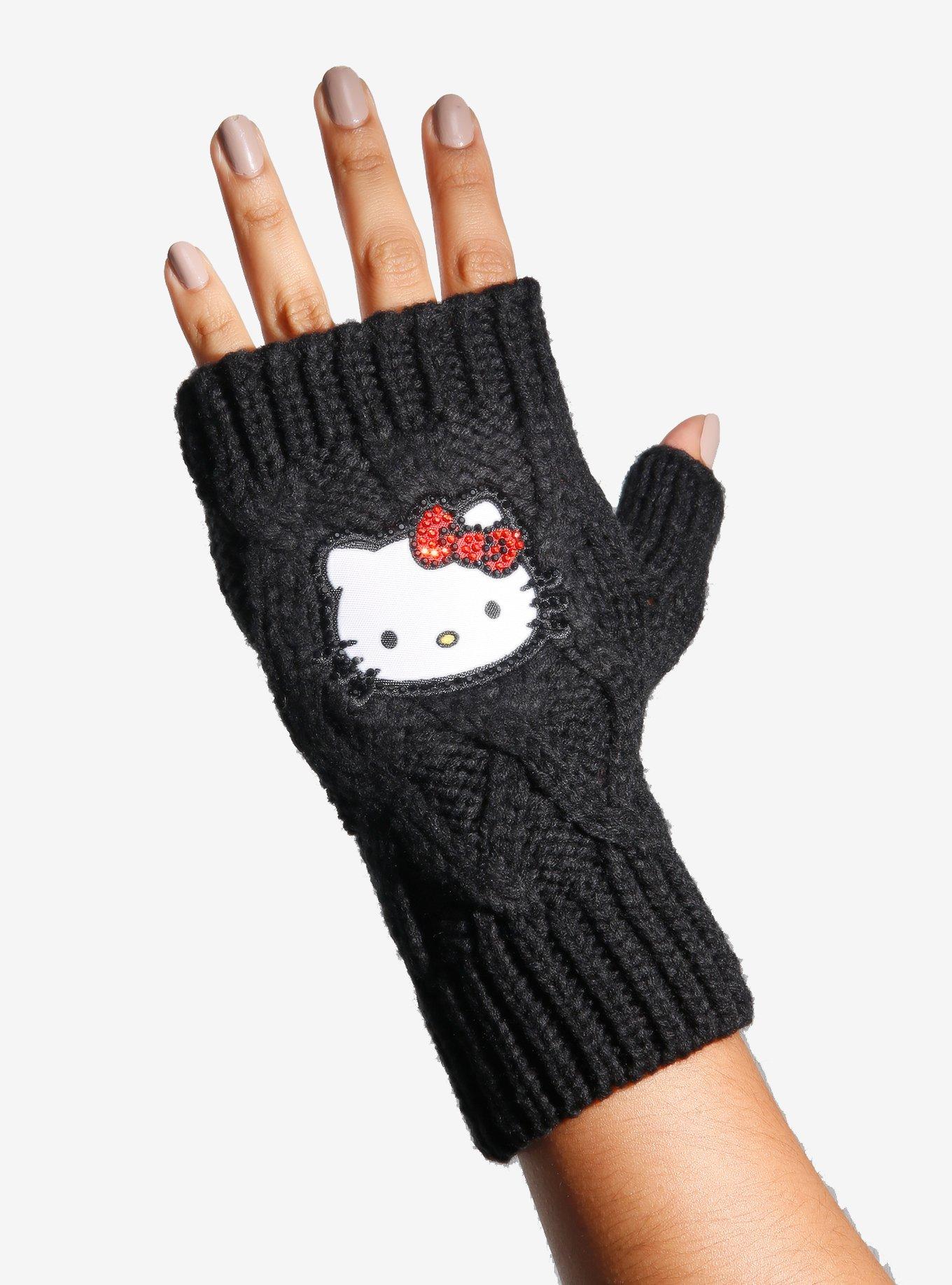Hello Kitty Rhinestone Fingerless Gloves, , alternate