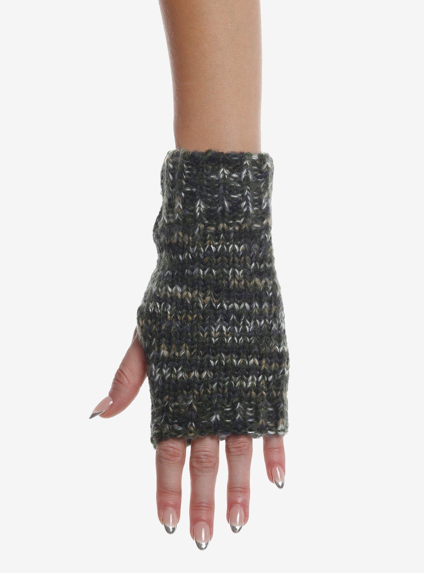 Green Marled Fingerless Gloves, , alternate