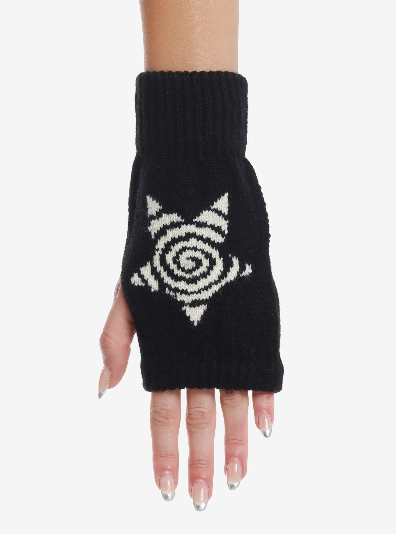 Black & White Spiral Star Fingerless Gloves, , alternate