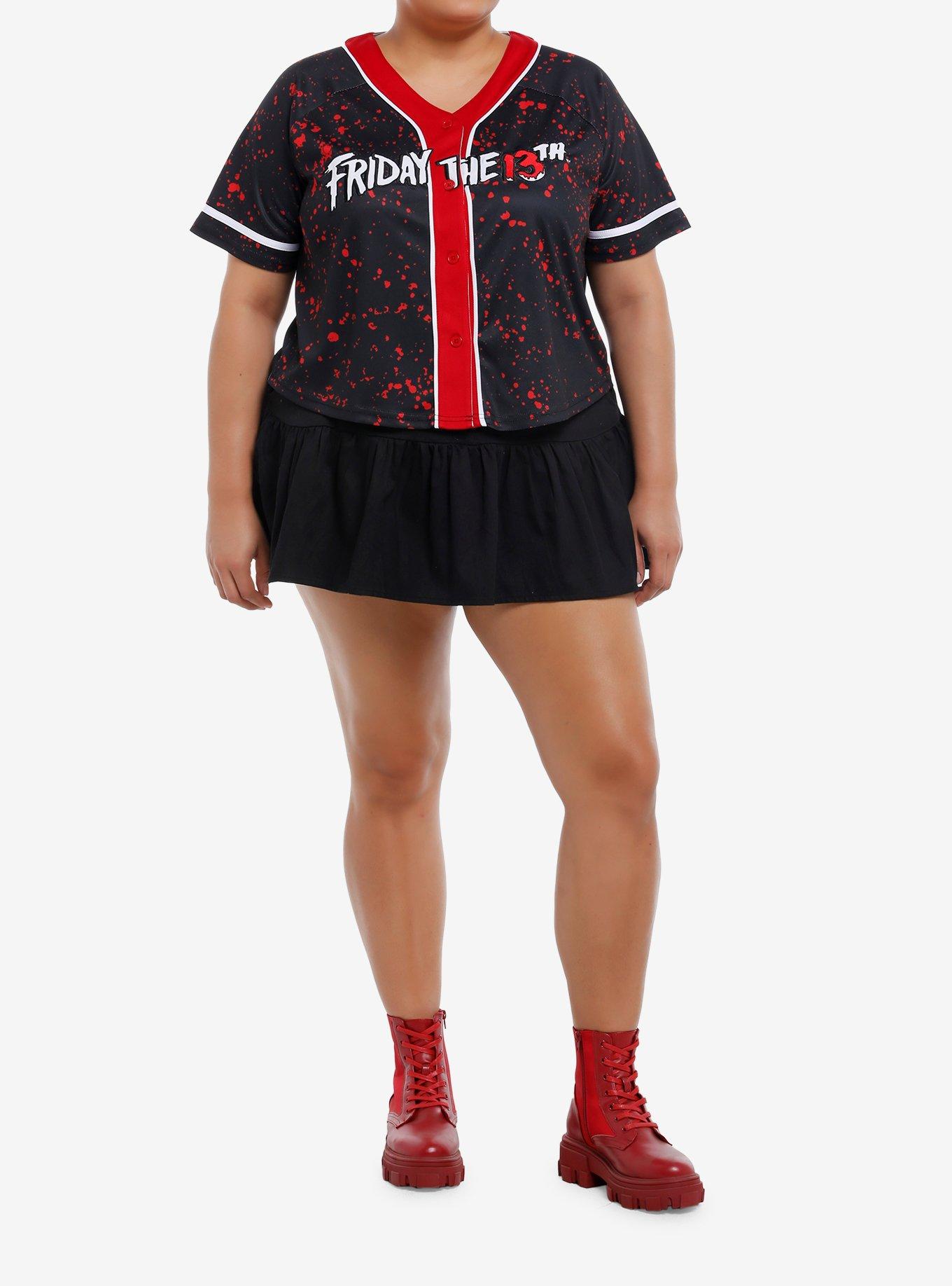 Friday The 13th Voorhees Girls Crop Jersey Top Plus Size, RED, alternate
