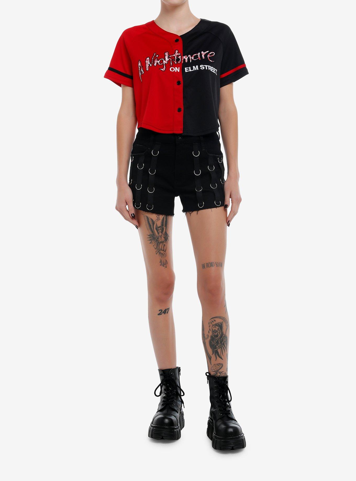 A Nightmare on Elm Street Split Girls Crop Jersey Top, BLACK, alternate