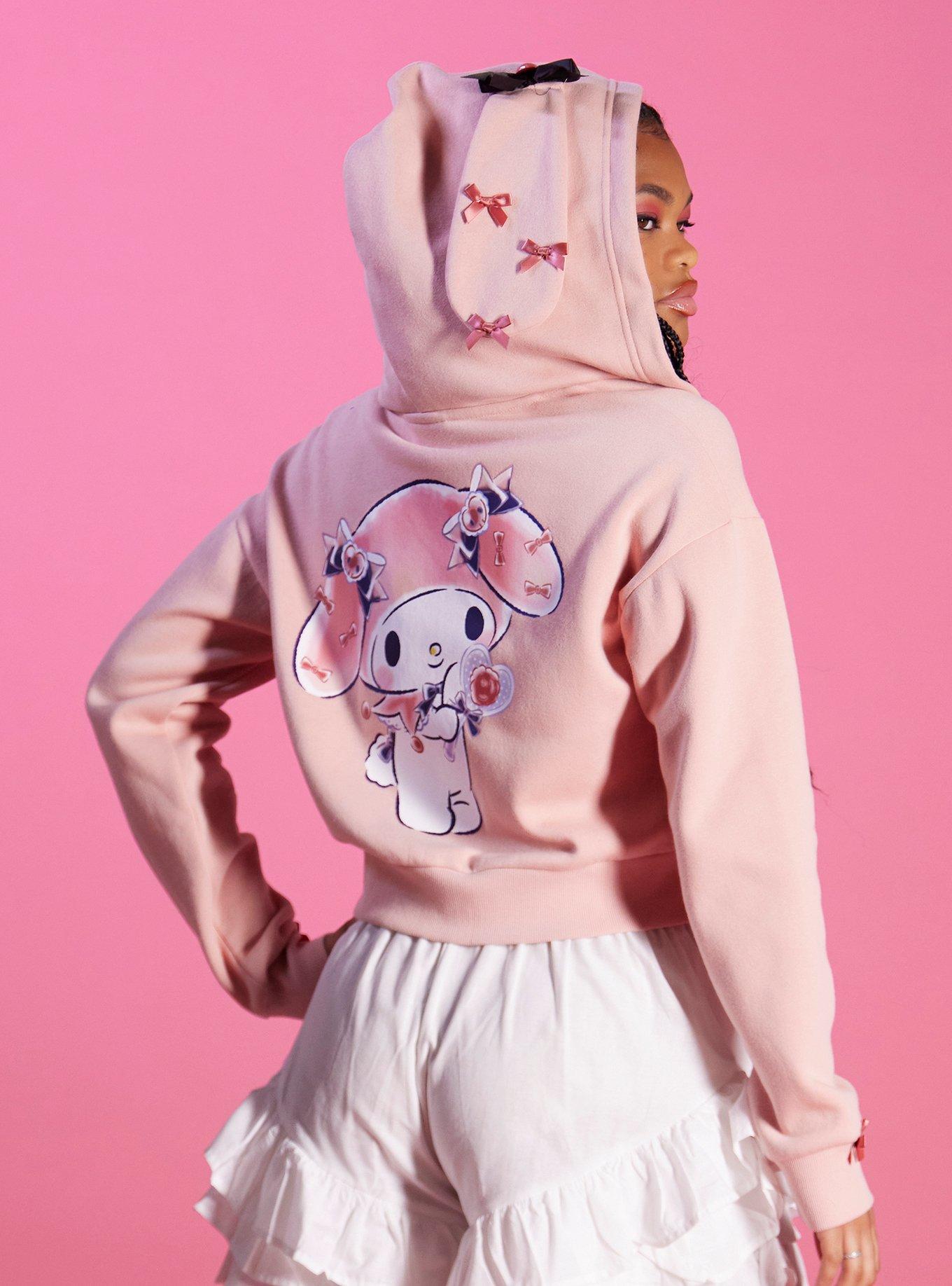 My Melody Lace Ribbon Girls Crop Hoodie, , hi-res