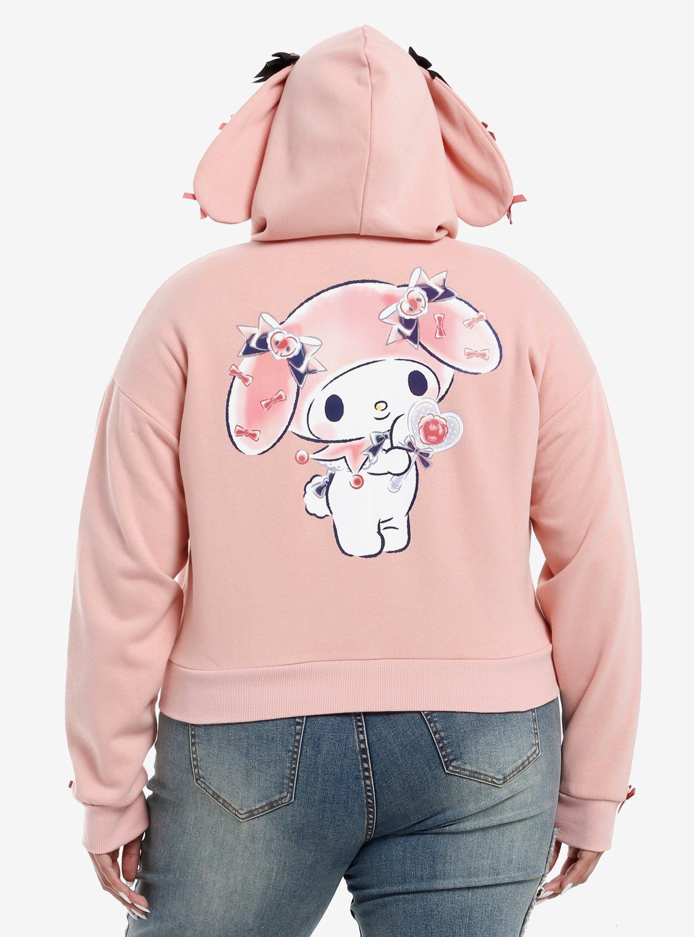 My Melody Lace Ribbon Girls Crop Hoodie Plus Size, , hi-res