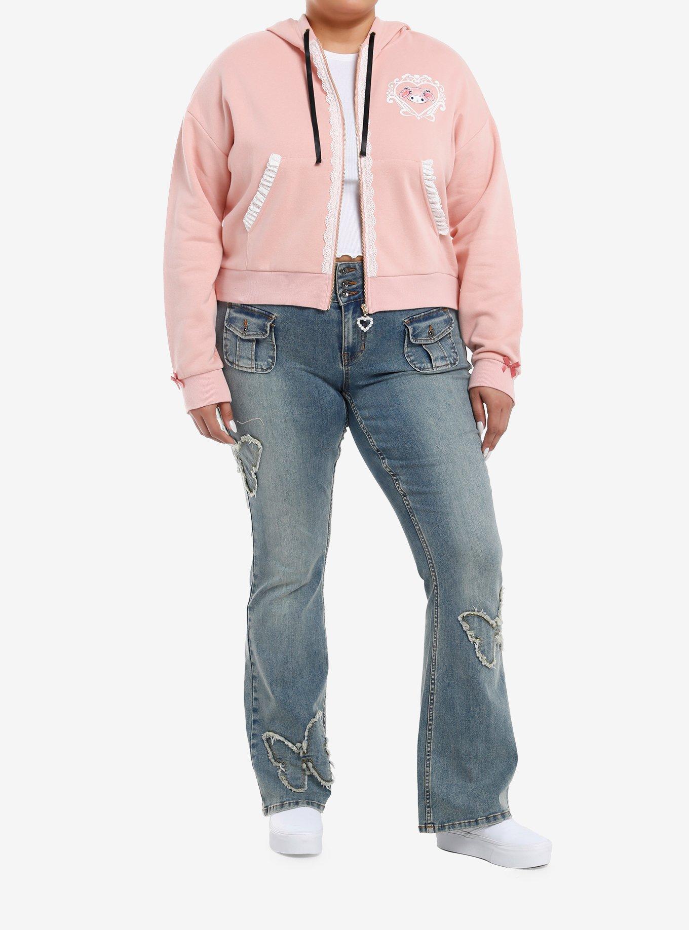 My Melody Lace Ribbon Girls Crop Hoodie Plus Size, MULTI, alternate