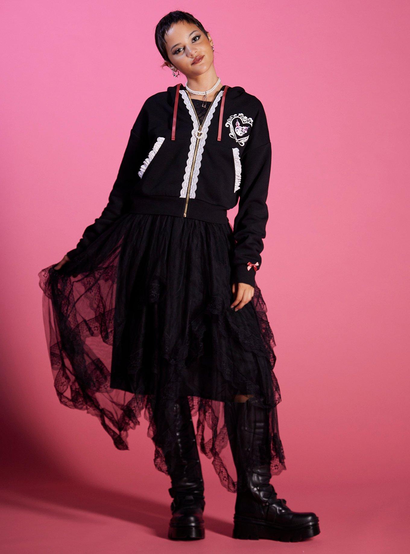 Kuromi Lace Ribbon Girls Crop Hoodie, MULTI, alternate