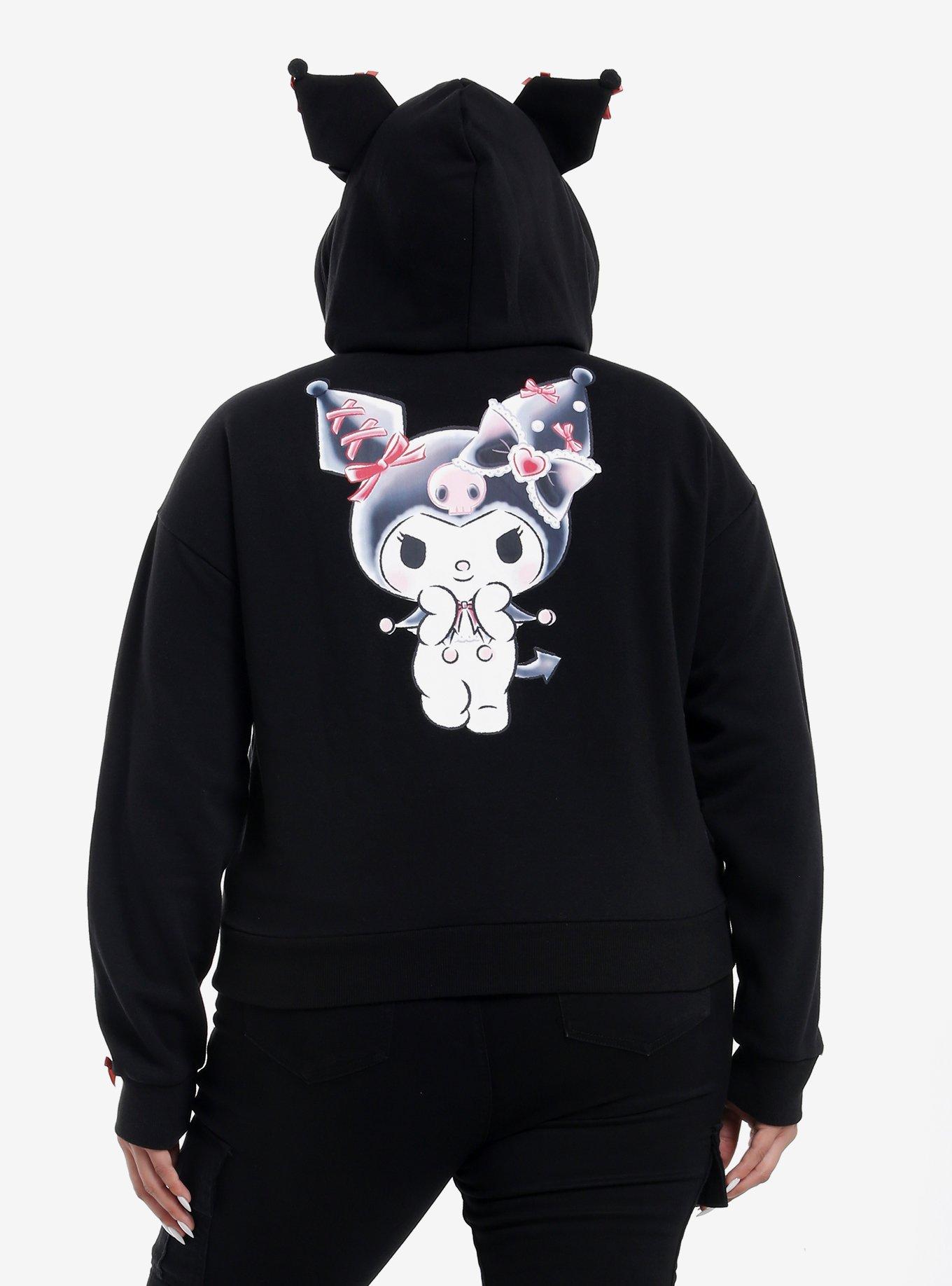 Kuromi Lace Ribbon Girls Crop Hoodie Plus Size, MULTI, alternate