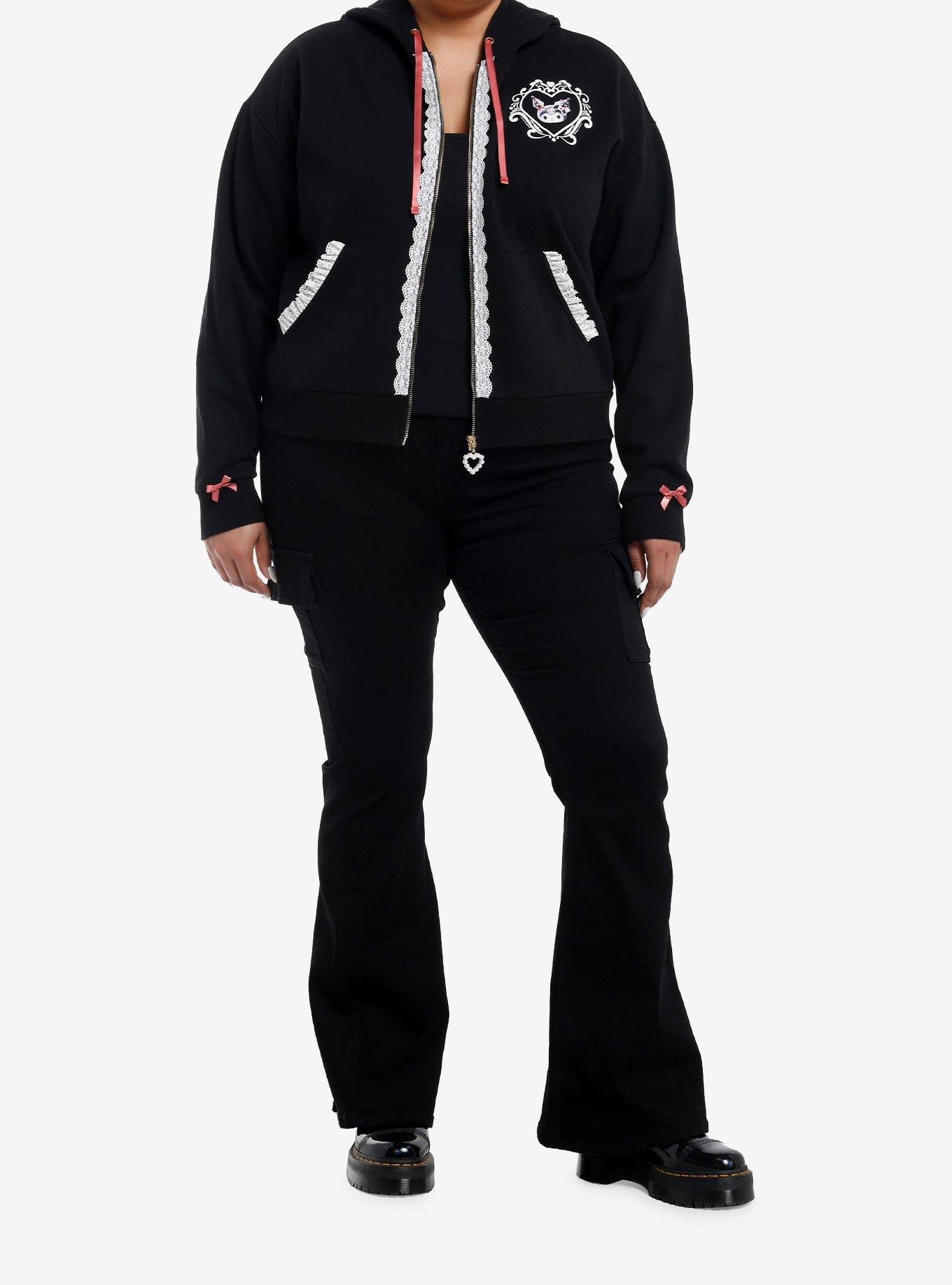 Kuromi Lace Ribbon Girls Crop Hoodie Plus Size, MULTI, alternate