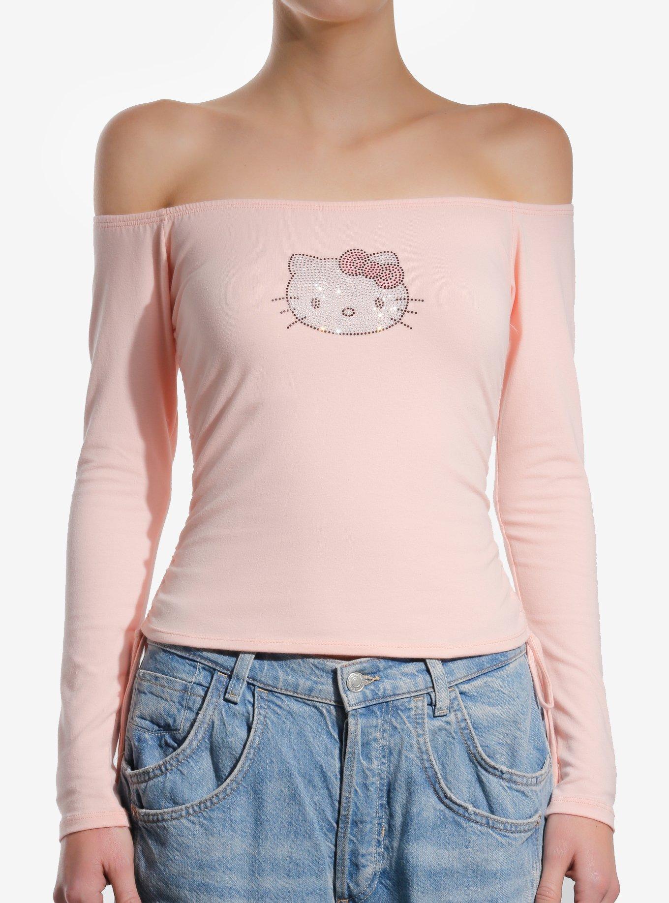 Shop Hello Kitty Rhinestone Off-Shoulder Girls Long-Sleeve Top