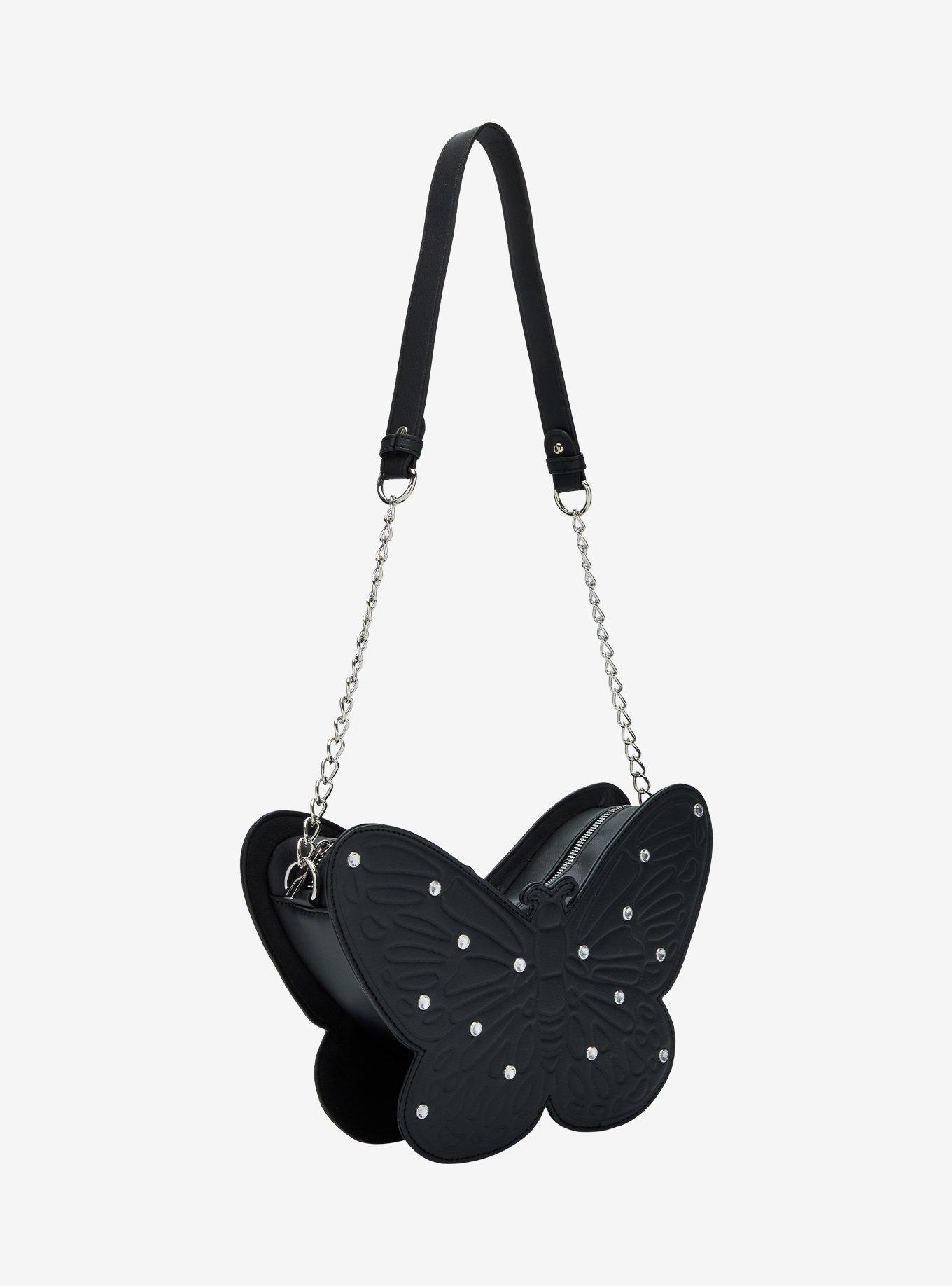 Black Butterfly Gem Shoulder Bag, , hi-res