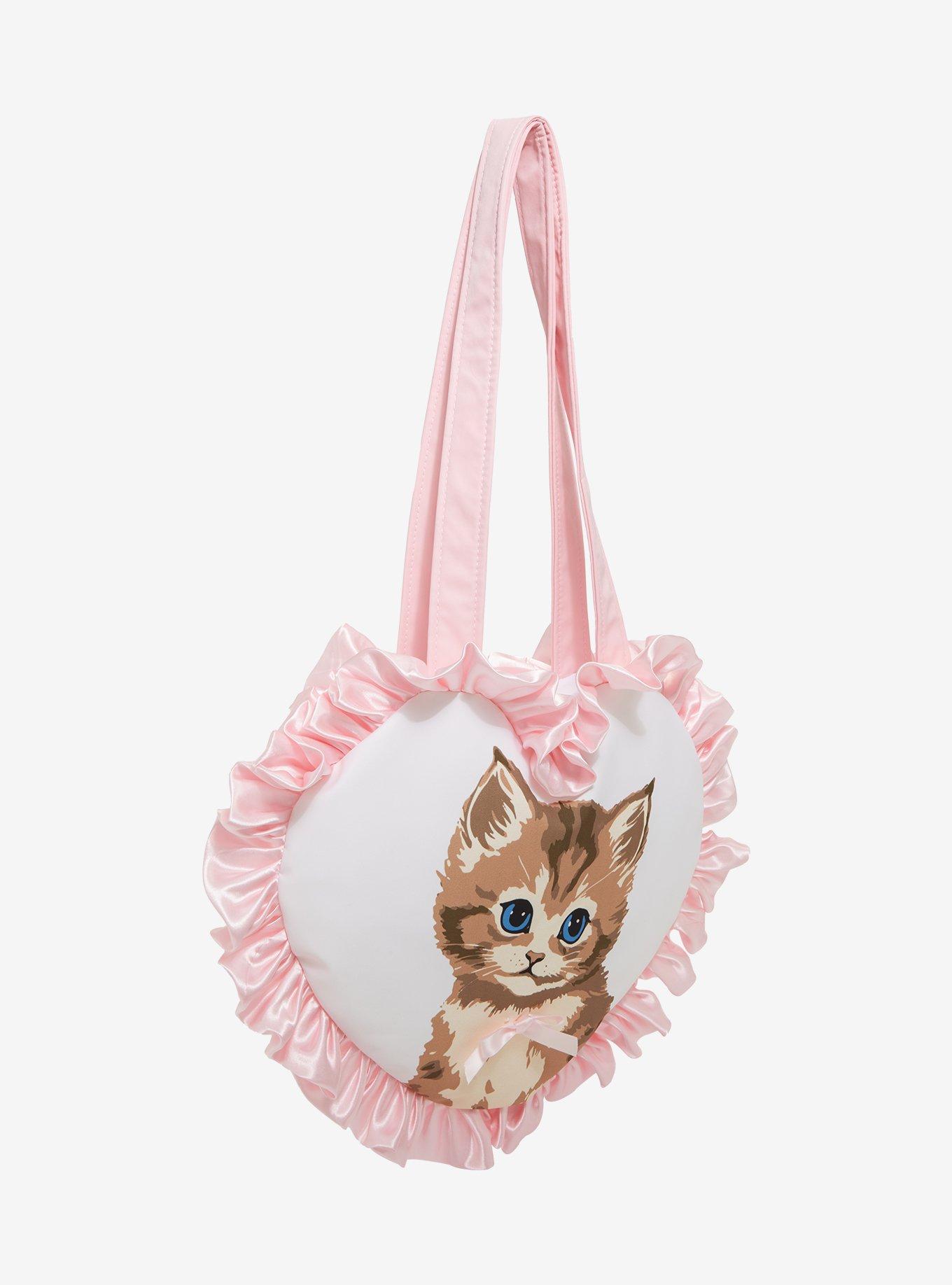 Cat Plush Heart Ruffle Tote Bag, , hi-res