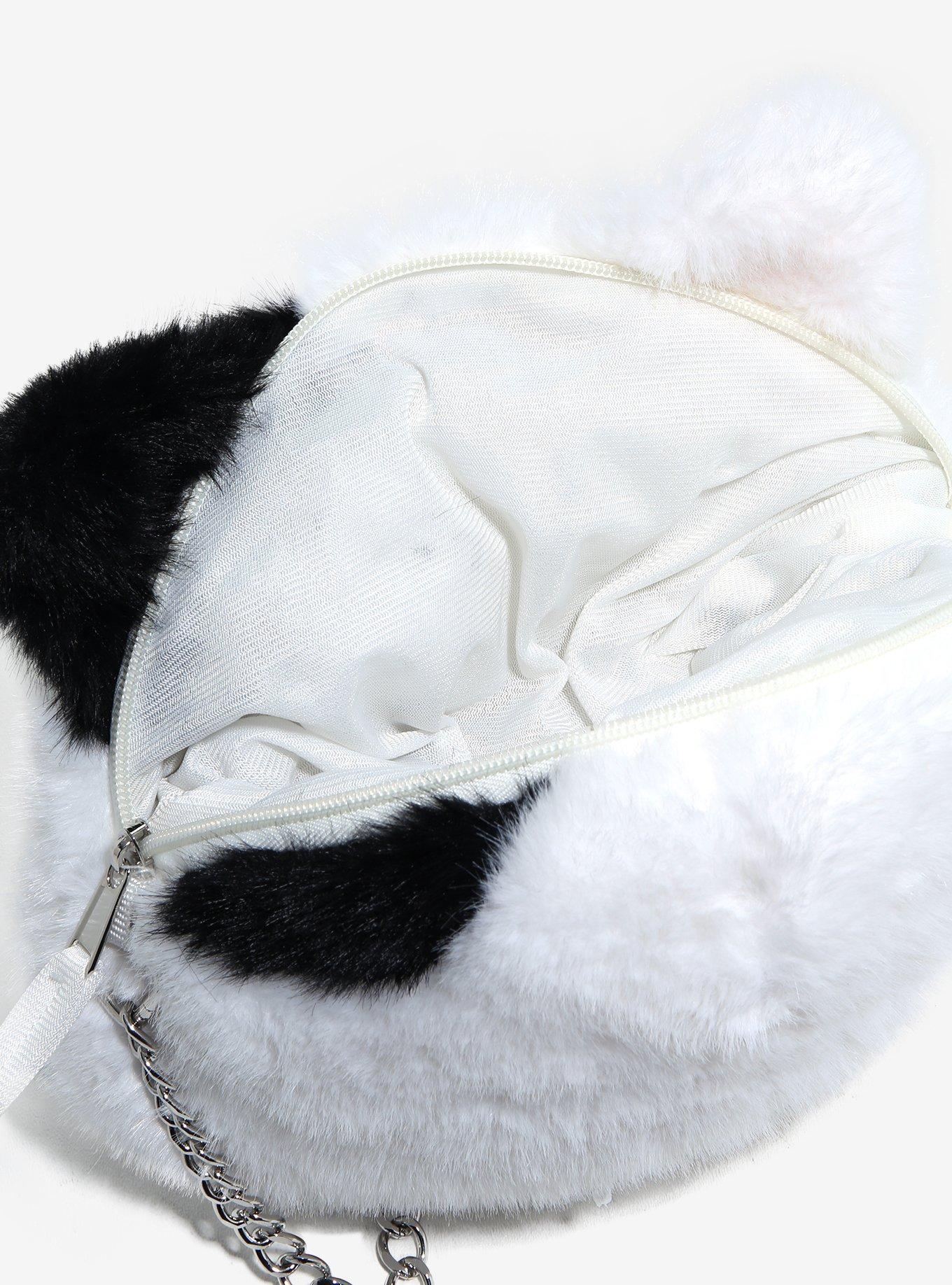 White & Black Cat Face Plush Crossbody Bag, , alternate