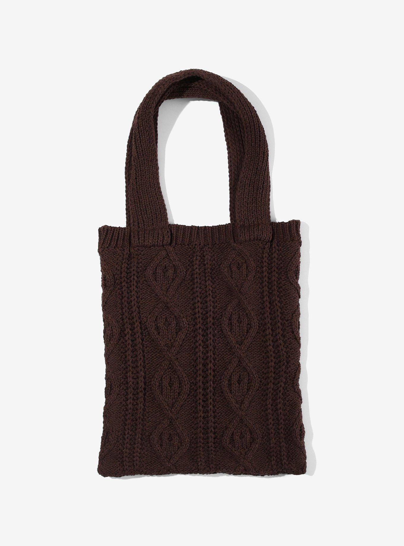 Brown Cable Knit Tote Bag, , hi-res