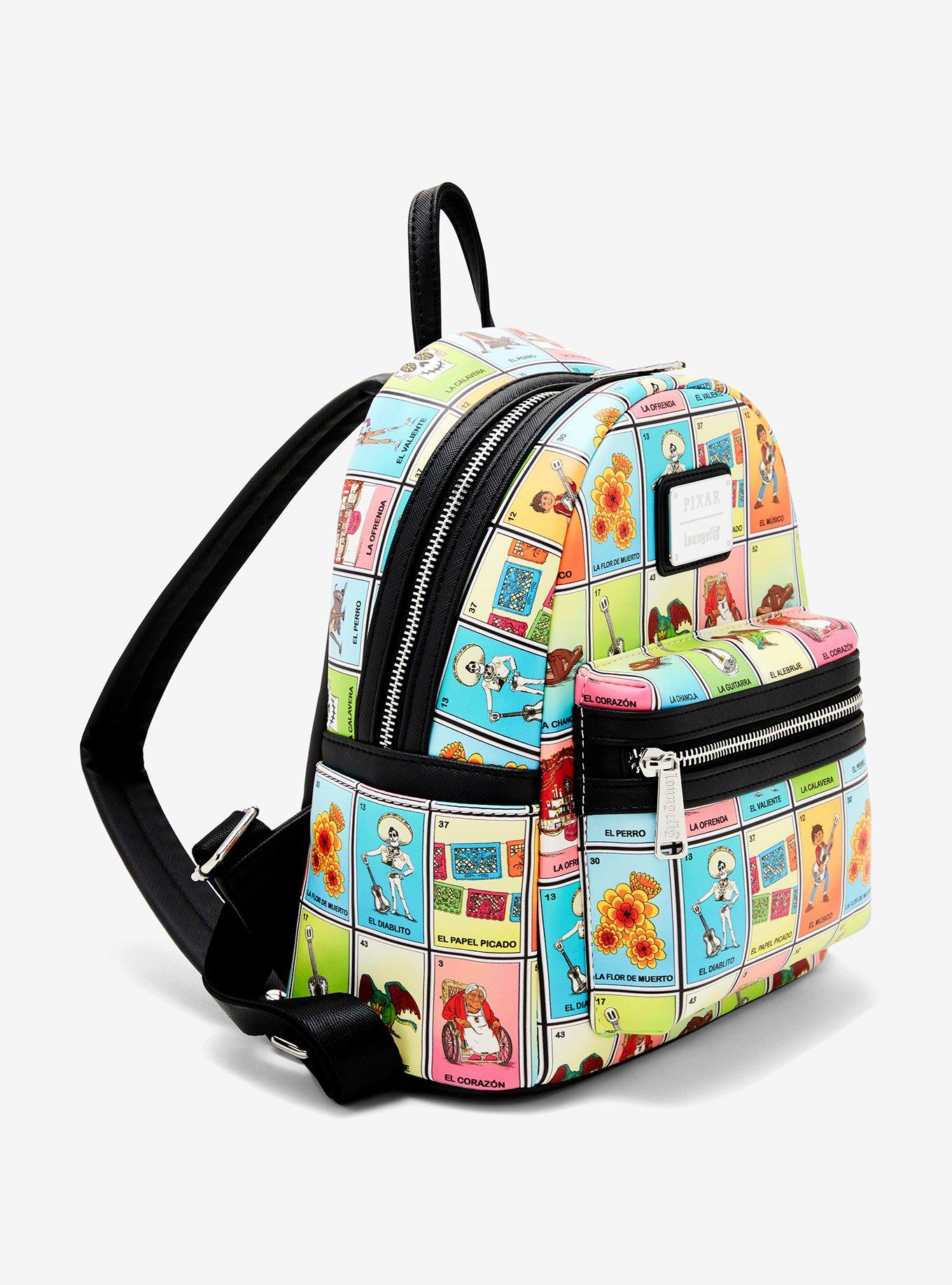 Loungefly Disney Pixar Coco Character Lotería Cards Allover Print Mini Backpack - BoxLunch Exclusive, , hi-res