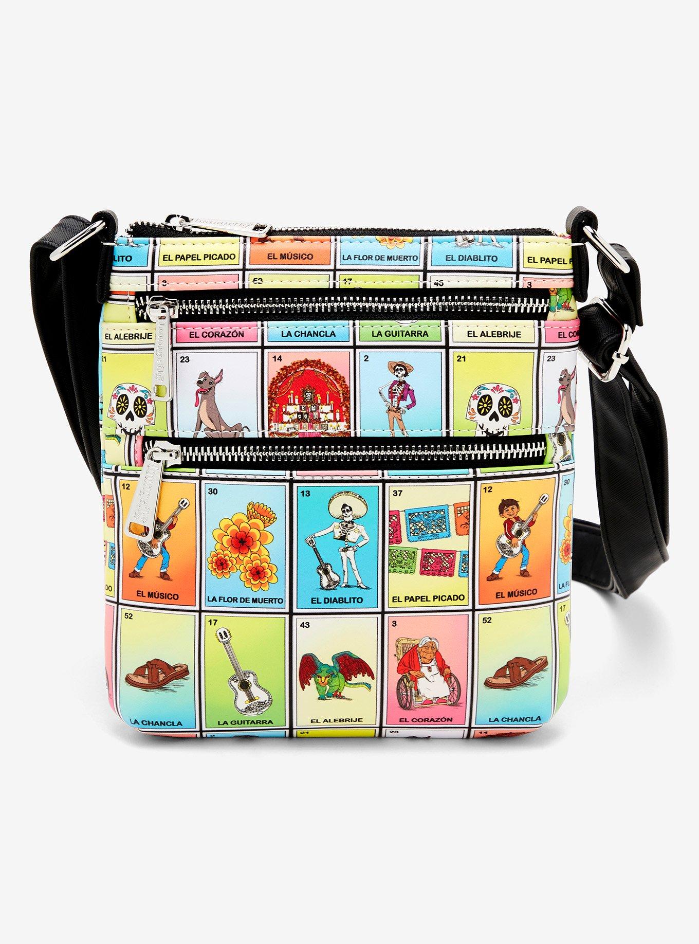 Loungefly Disney Pixar Coco Character Lotería Cards Allover Print Crossbody Bag - BoxLunch Exclusive, , alternate