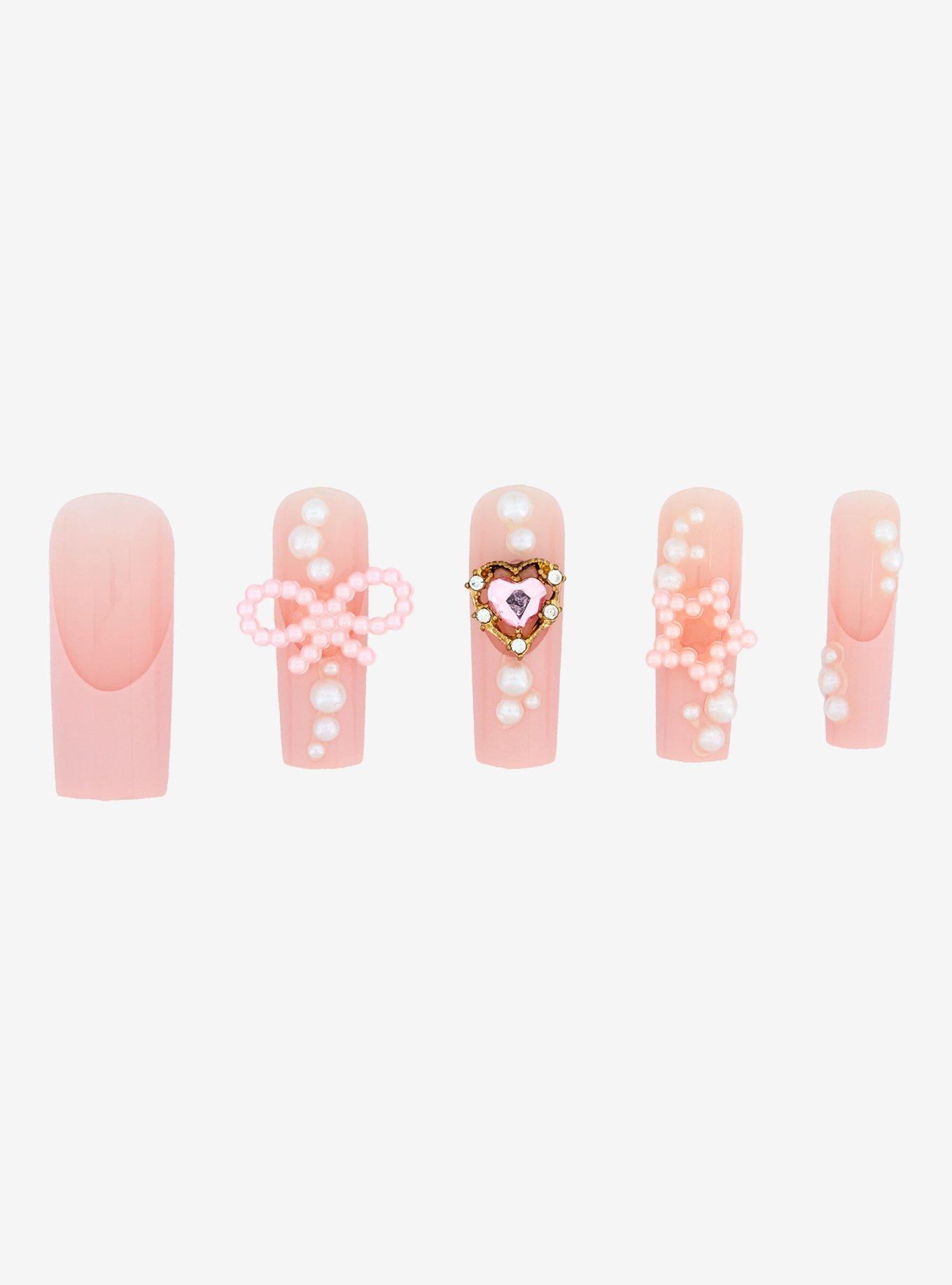 Pink Pearl Coquette Faux Nail Set, , hi-res