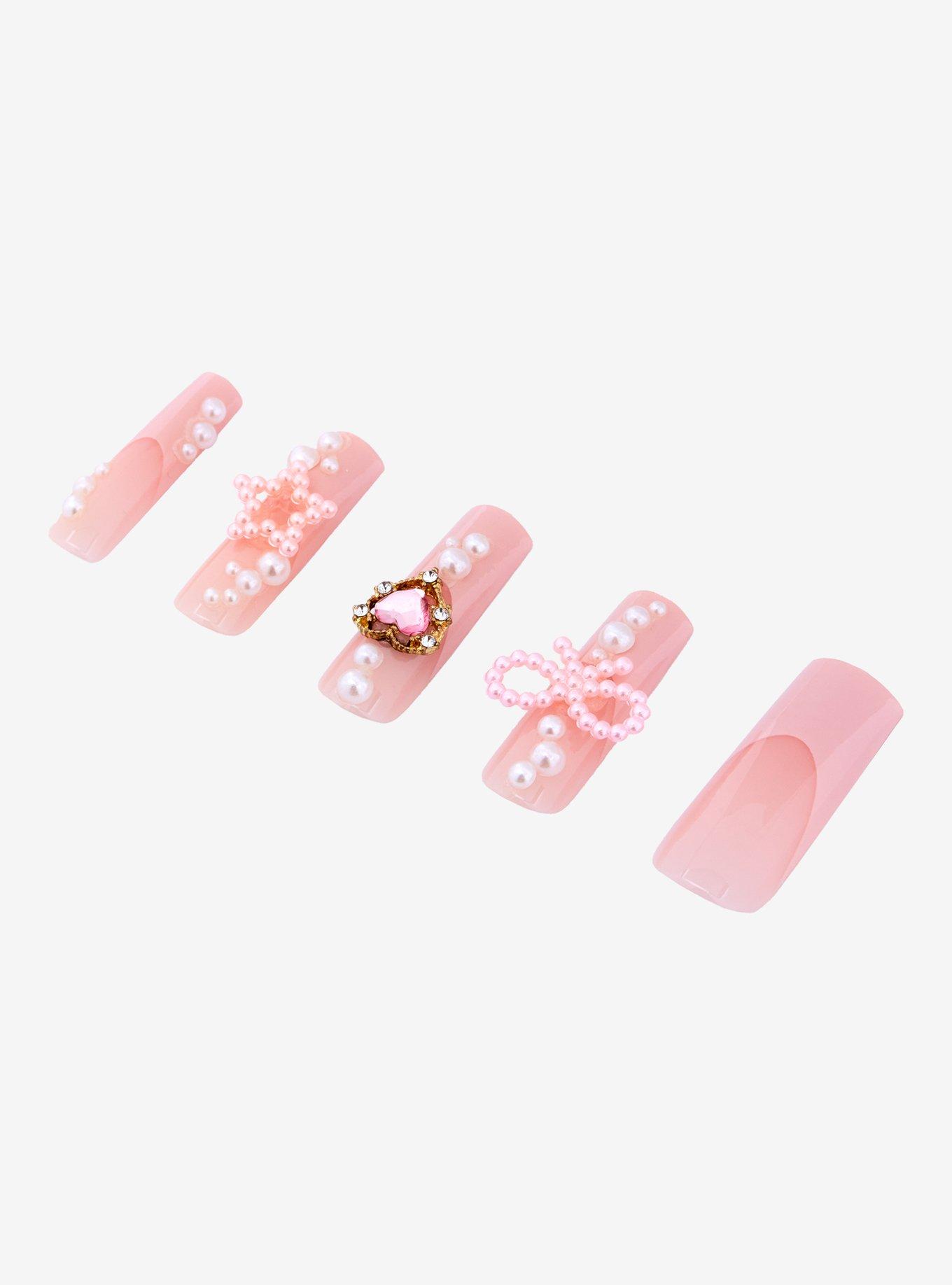 Pink Pearl Coquette Faux Nail Set, , alternate