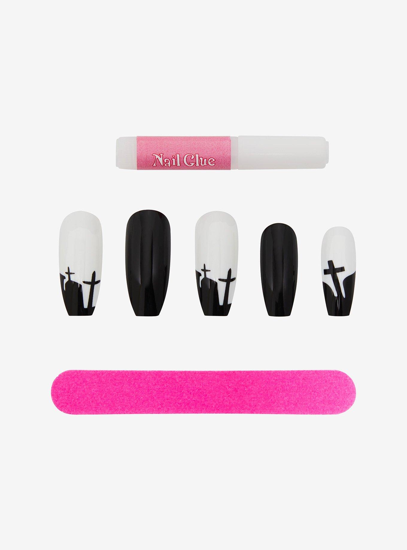 Black & White Graveyard Faux Nail Set