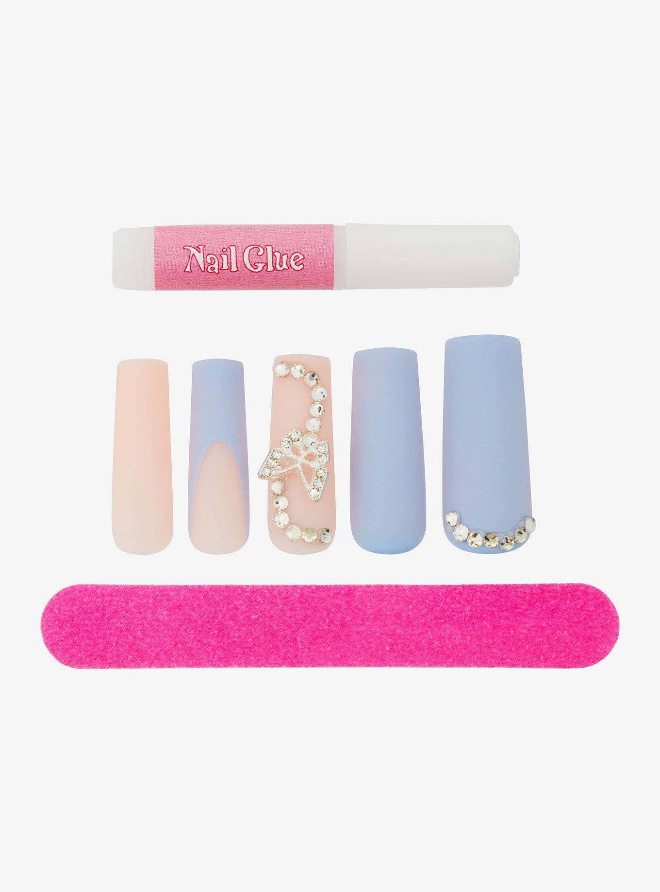 Blue & Pink Butterfly Bling Faux Nail Set