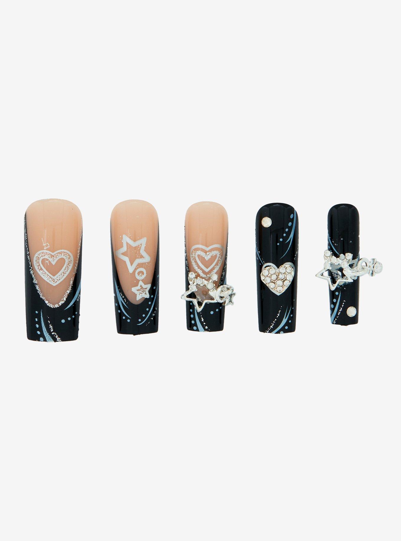 Black Celestial Charm Faux Nail Set, , alternate