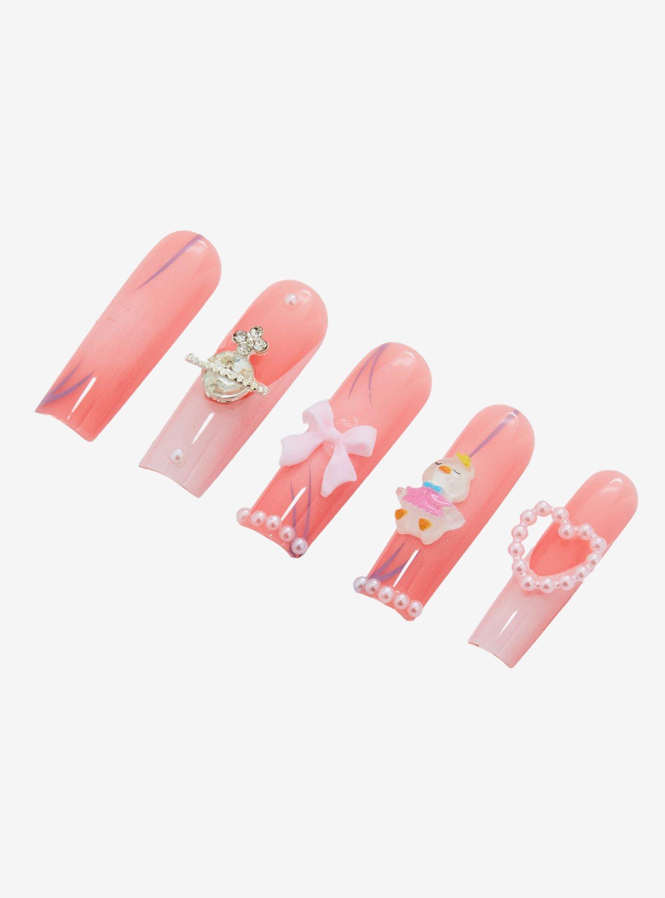 Pink Heart & Bow Press-On Nail Set, , hi-res