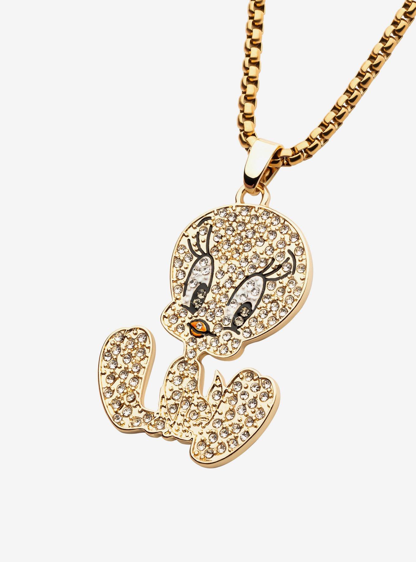 Looney Tunes Tweety Bird Gold Plated Gem Necklace, , alternate