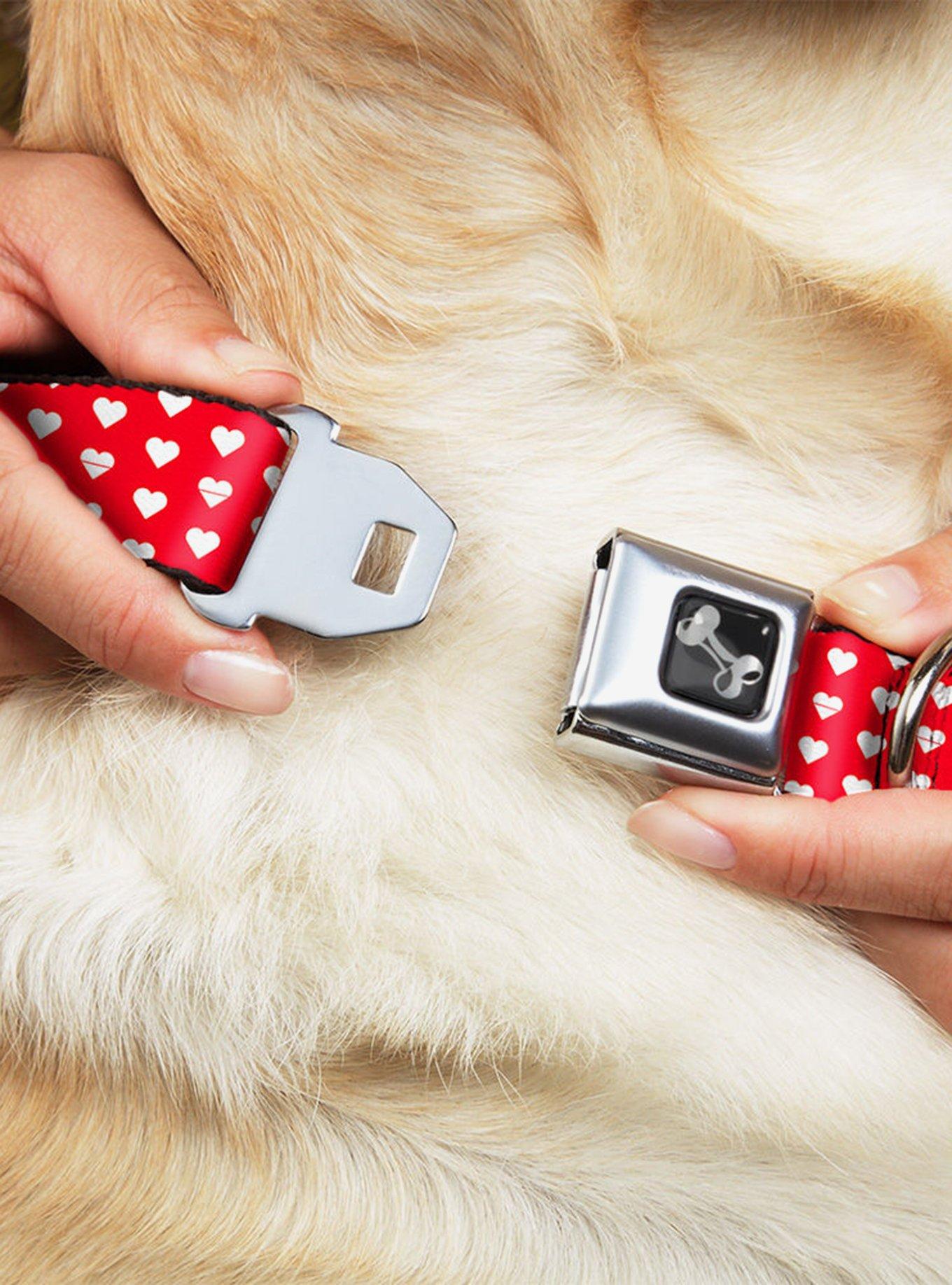 Mini Hearts Monogram Red White Seatbelt Buckle Dog Collar, RED, alternate