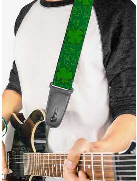 St. Patrick's Day Clovers Scattered Outline Solid Green Guitar Strap, , hi-res