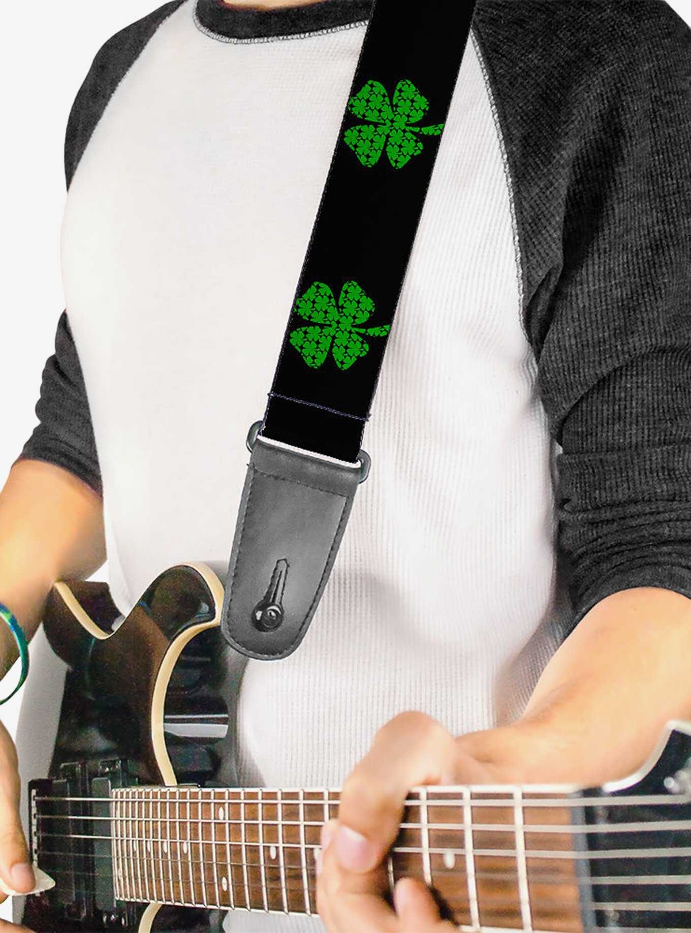 St. Patrick's Day Black Clovers Guitar Strap, , hi-res