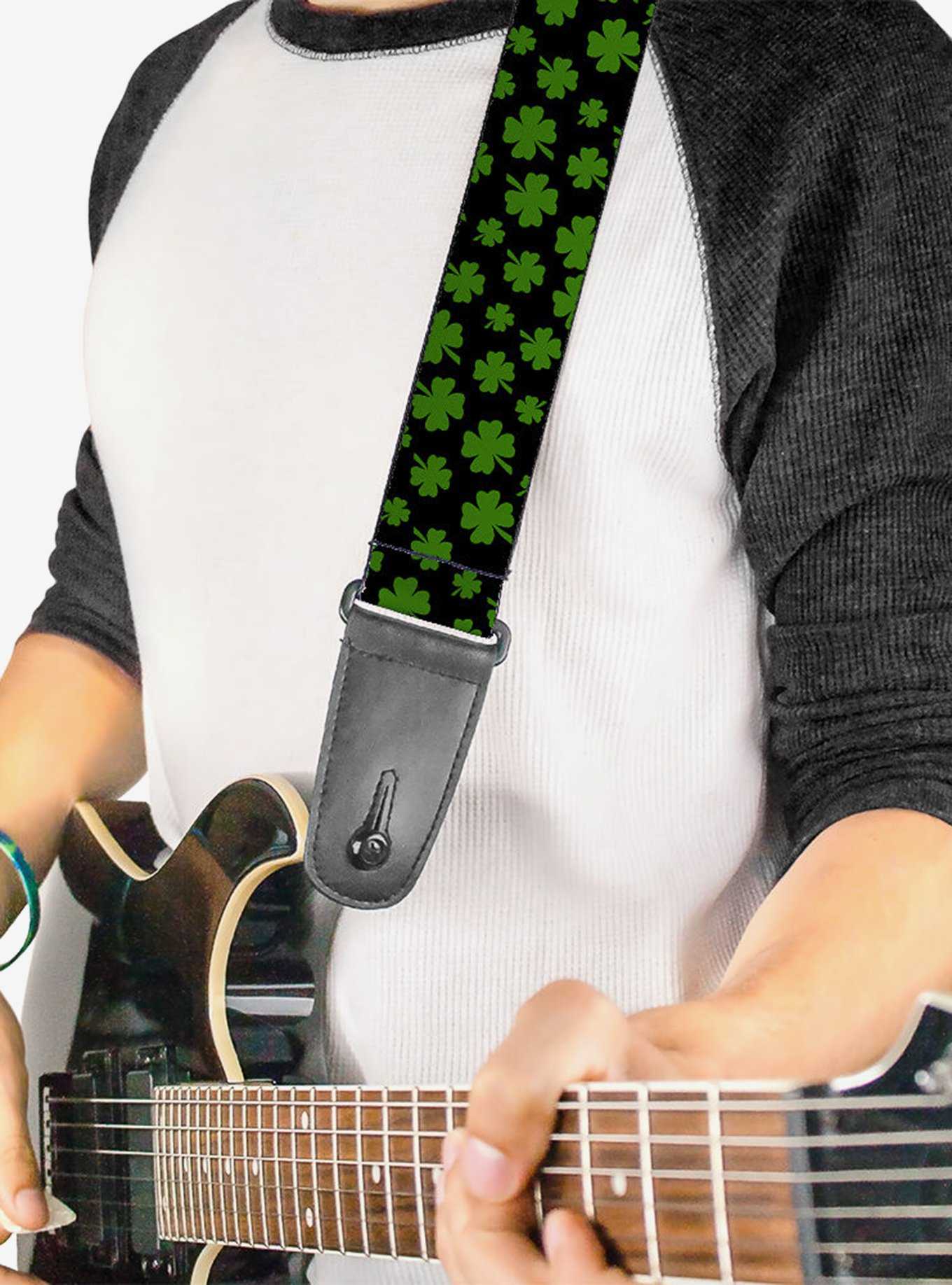 St. Patrick's Day Clovers Scattered Black Green Guitar Strap, , hi-res