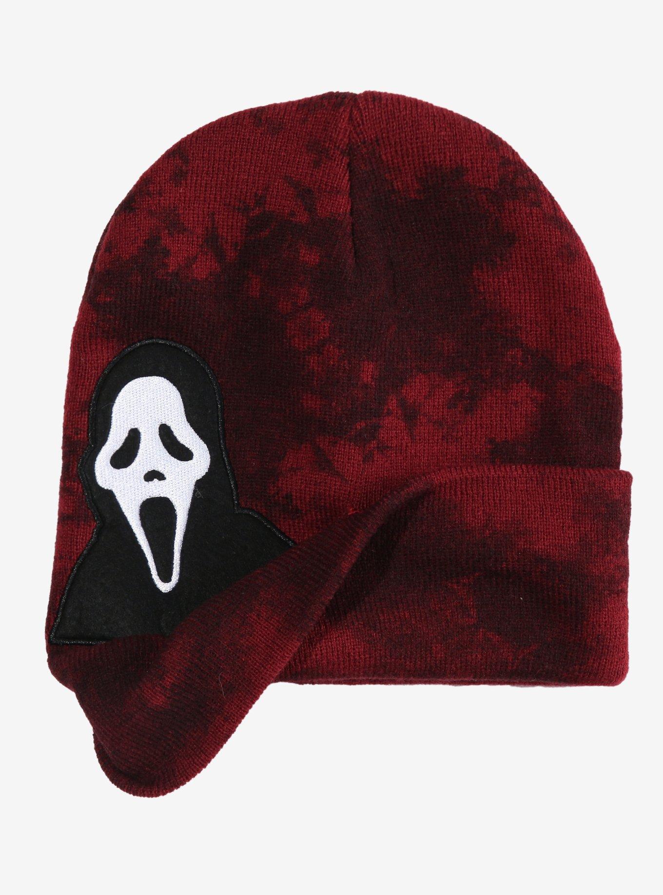 Ghost Face Peeking Red Wash Beanie, , hi-res