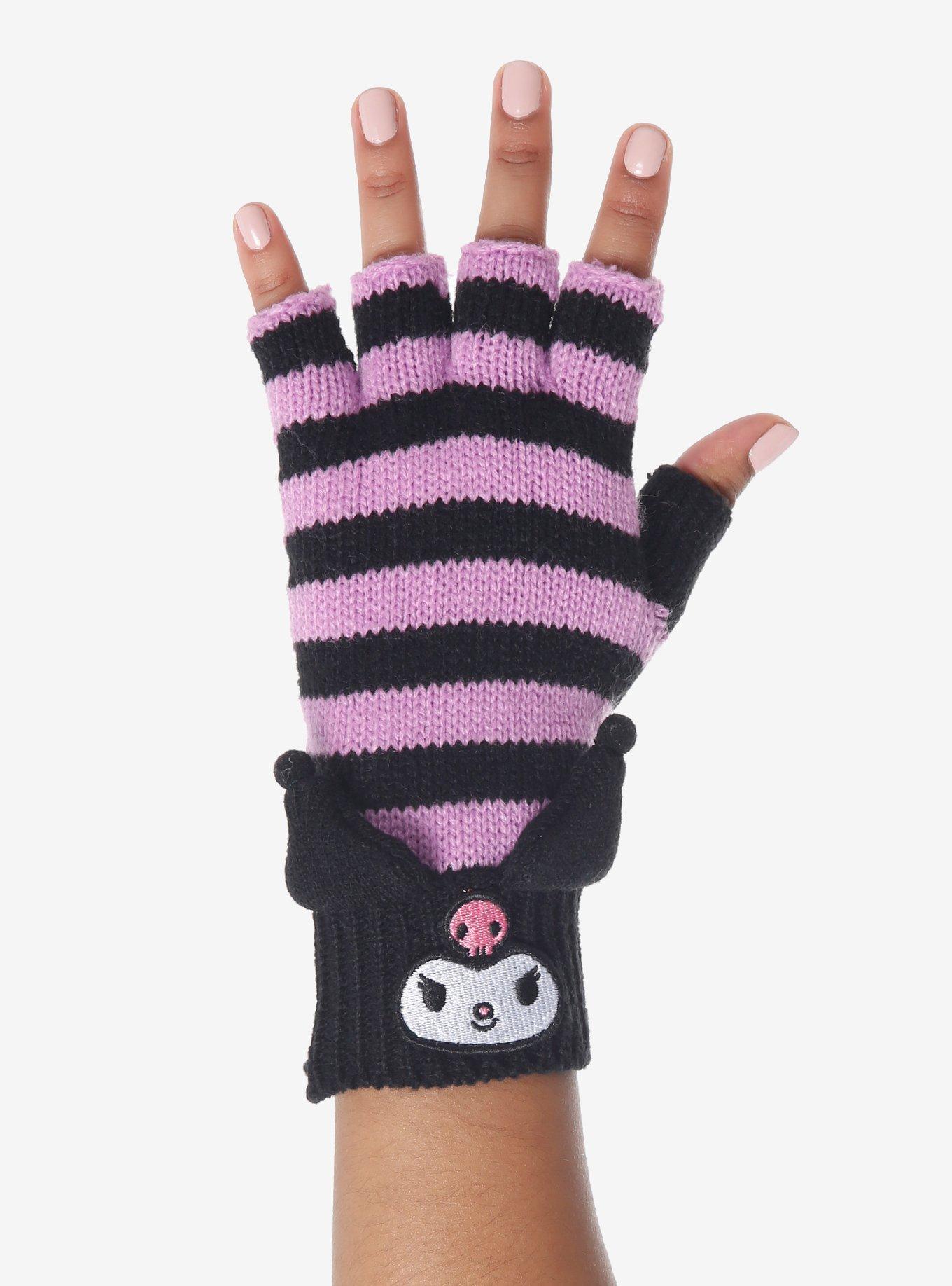 Kuromi Stripe 3D Ears Knit Fingerless Gloves, , alternate