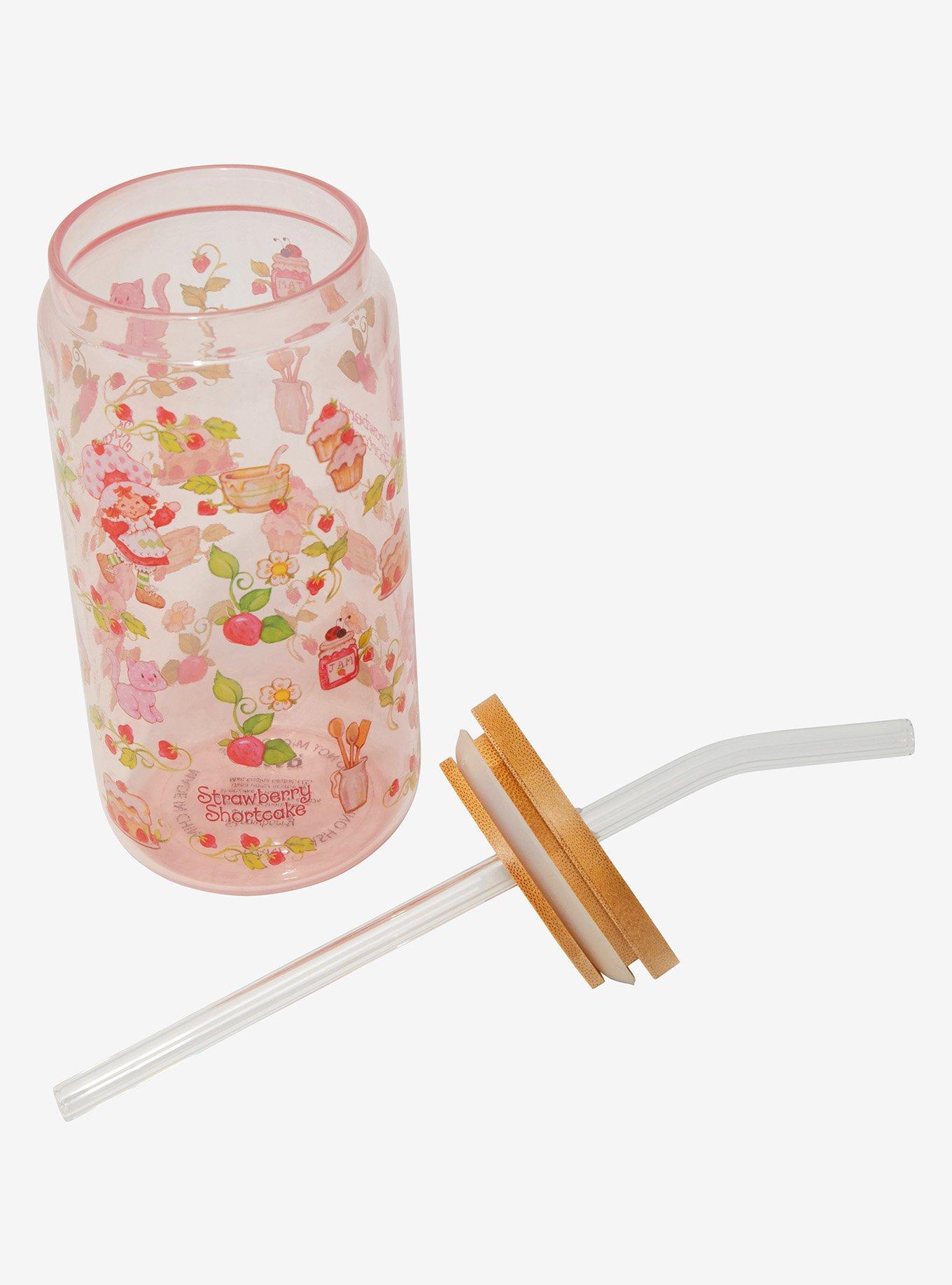 Strawberry Shortcake Custard & Strawberry Allover Print Glass Cup with Straw - BoxLunch Exclusive, , alternate