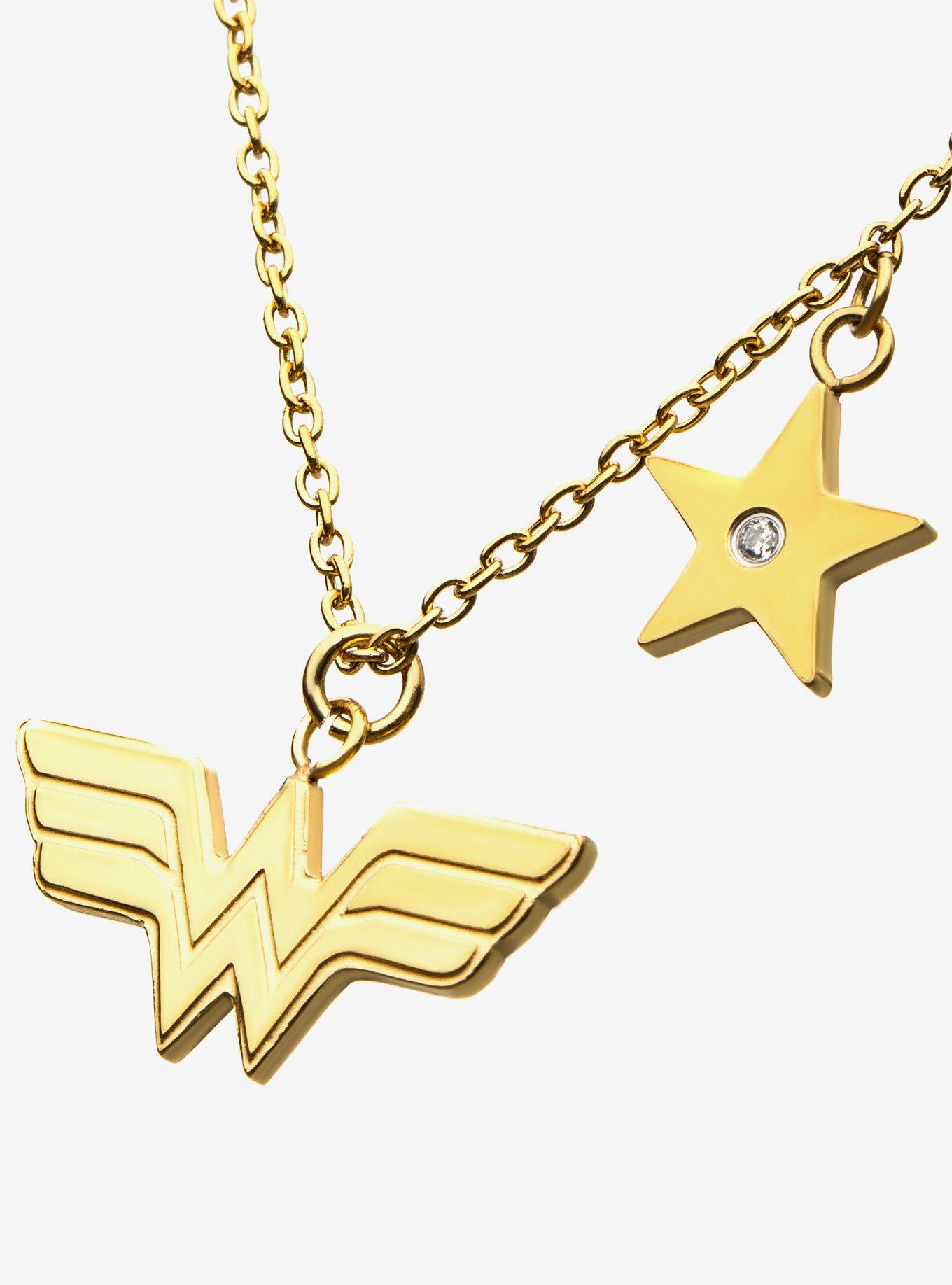 DC Comics Wonder Woman Stainless Steel Gold Plated Necklace, , alternate