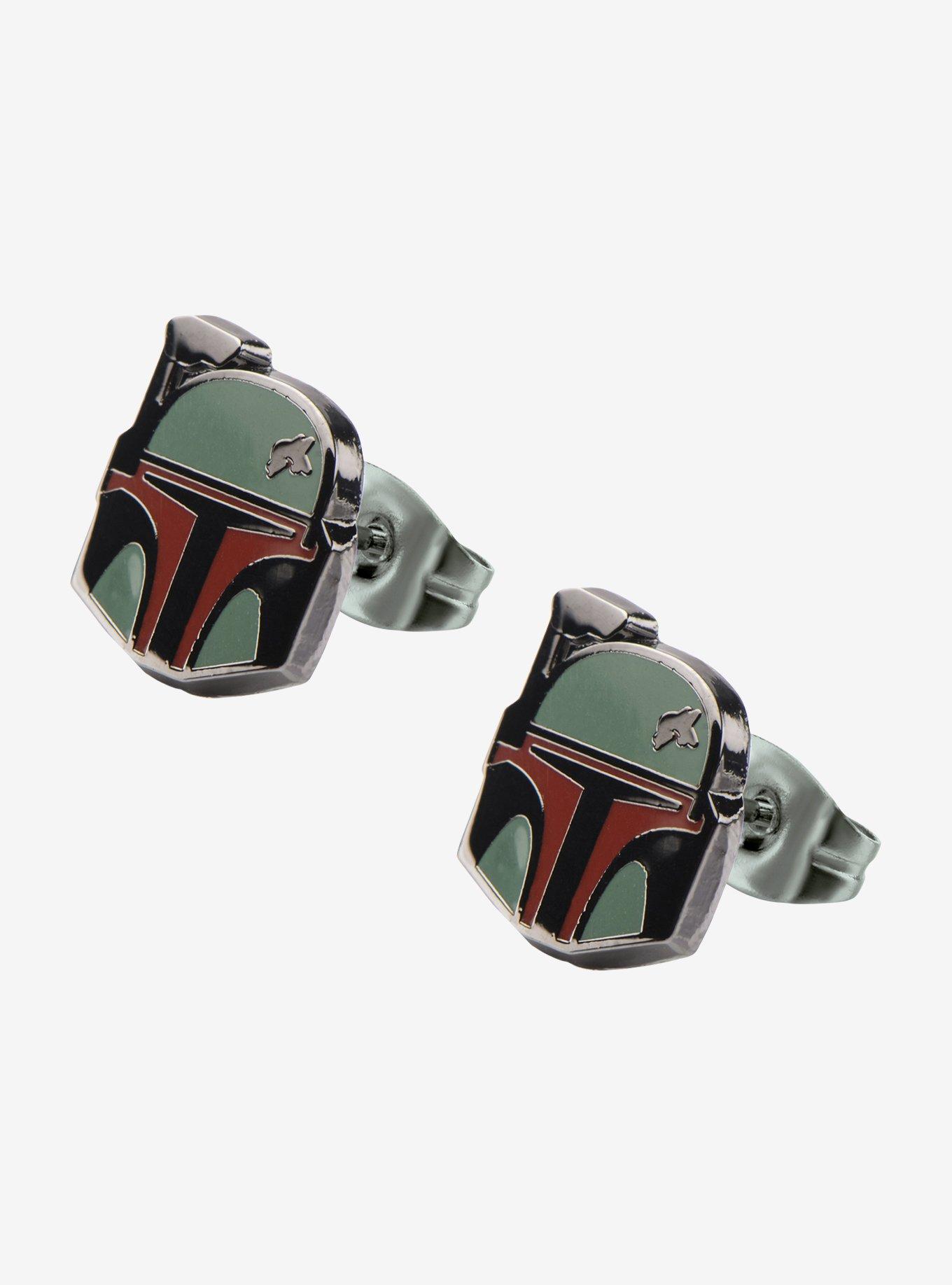 Star Wars Boba Fett Helmet Enamel Stud Earrings, , hi-res