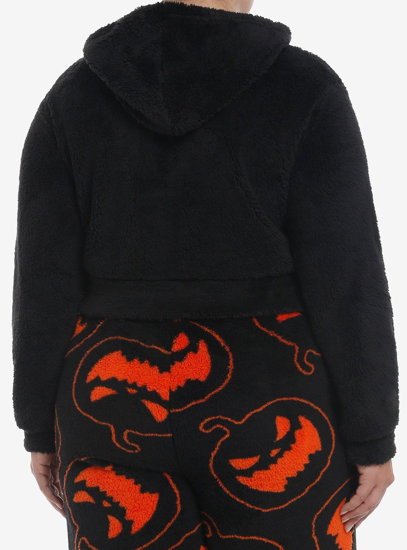 Black Pumpkin Girls Fuzzy Crop Hoodie Plus Size, BLACK, alternate