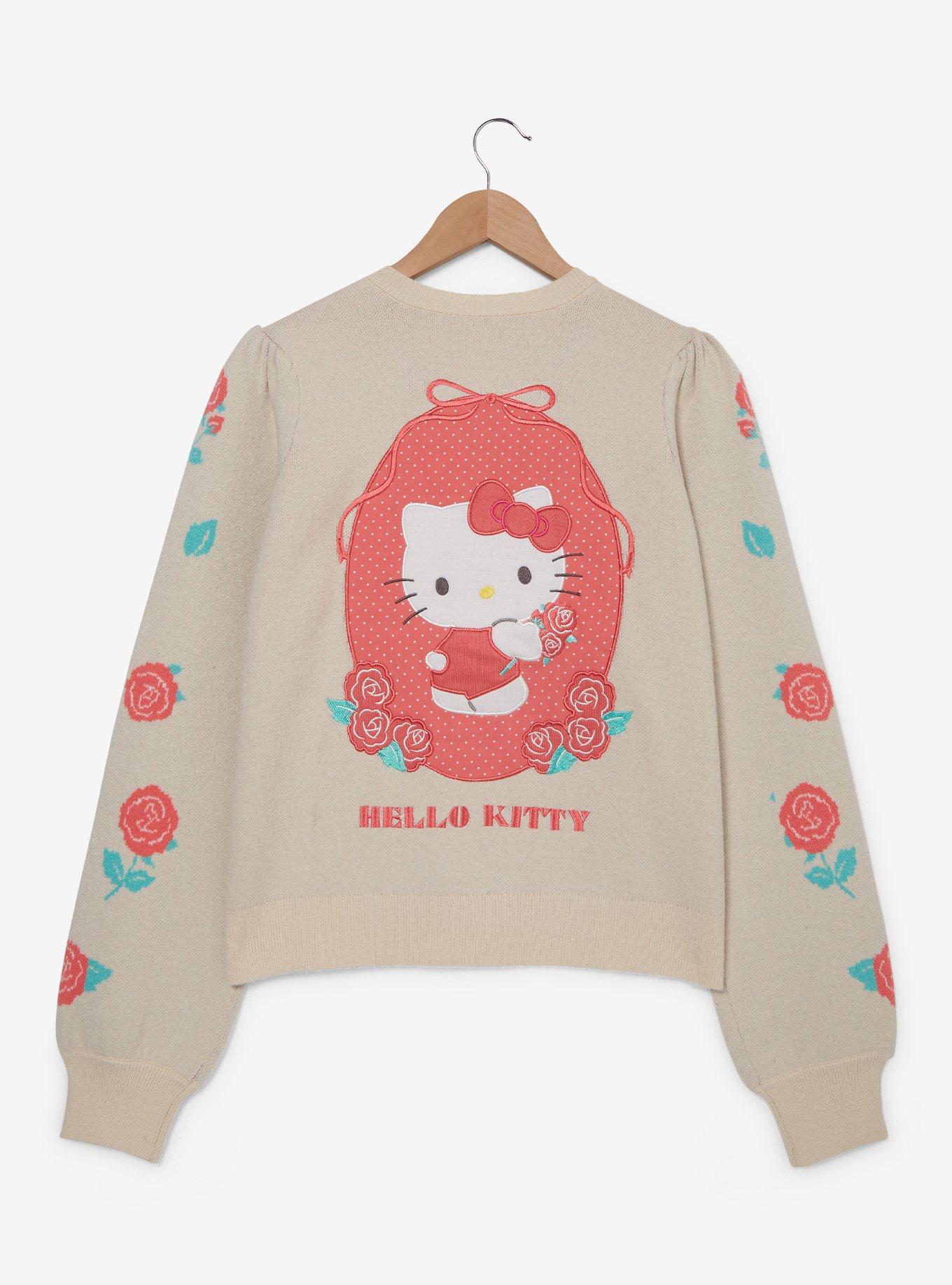 Sanrio Hello Kitty Retro Floral Tie Women's Plus Size Cardigan &mdash; BoxLunch Exclusive, NATURAL, alternate