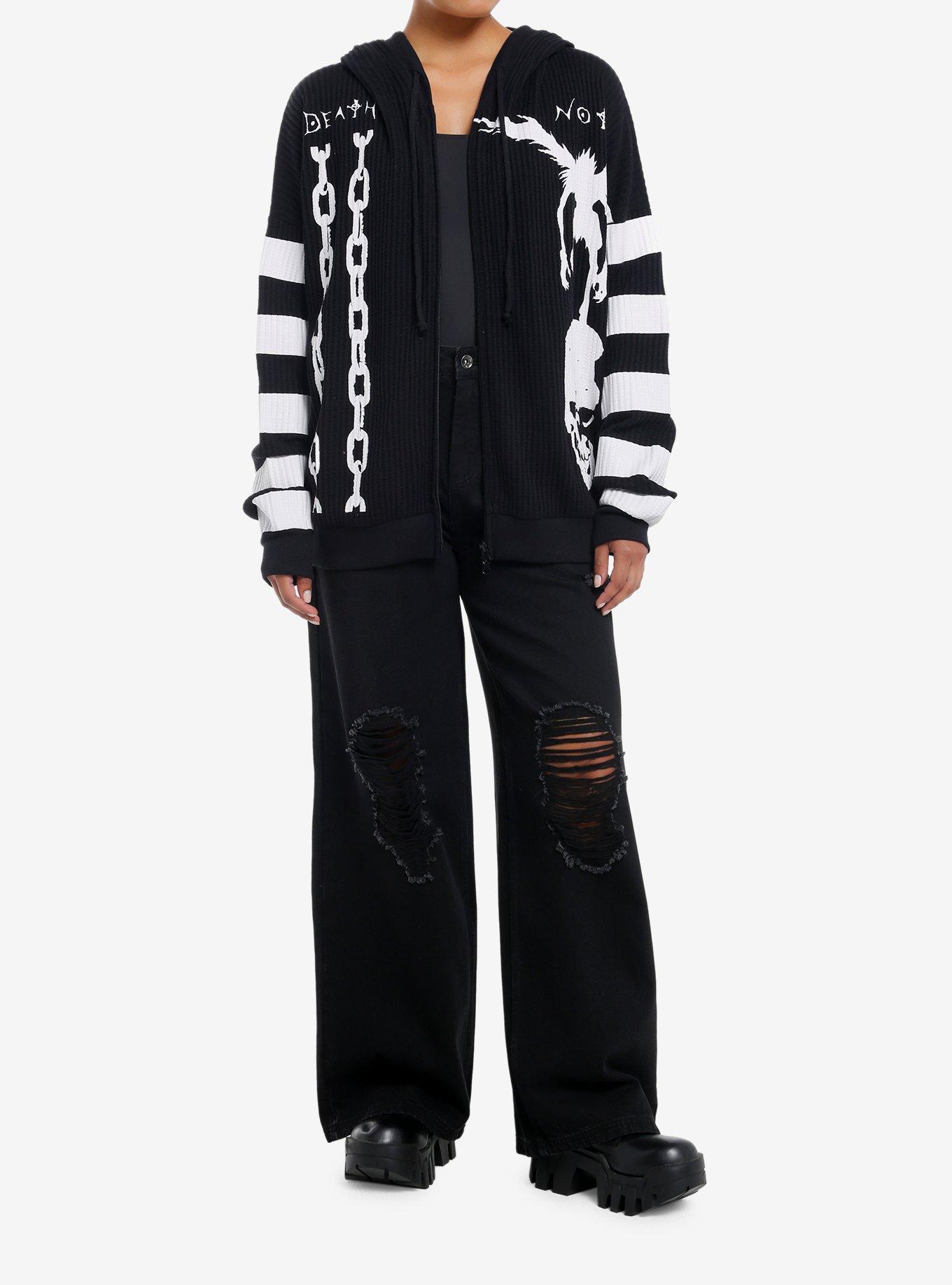 Death Note Ryuk Stripe Girls Oversized Waffle Knit Hoodie, , alternate