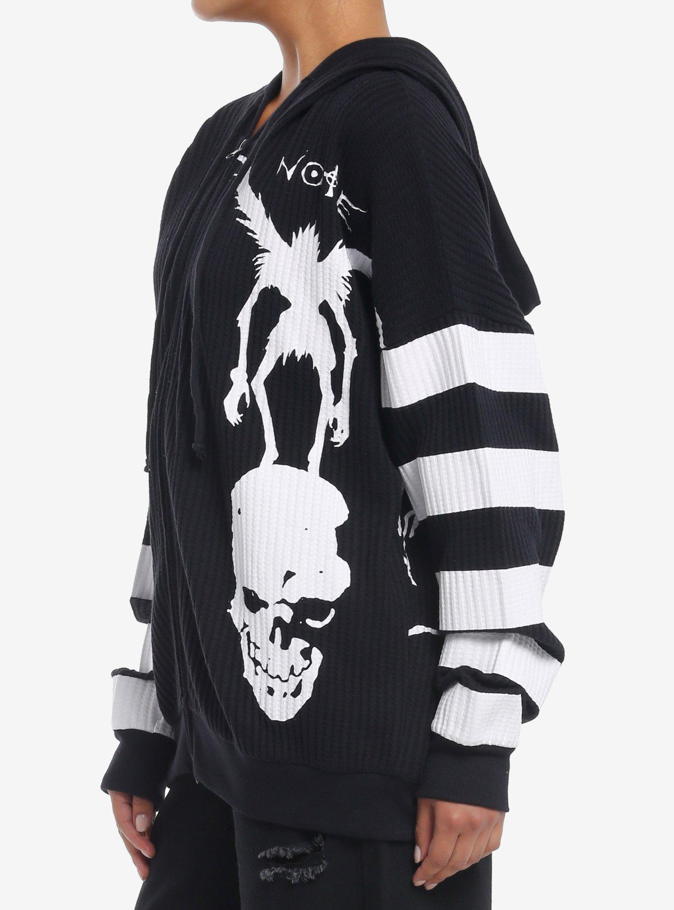 Death Note Ryuk Stripe Girls Oversized Waffle Knit Hoodie, , alternate