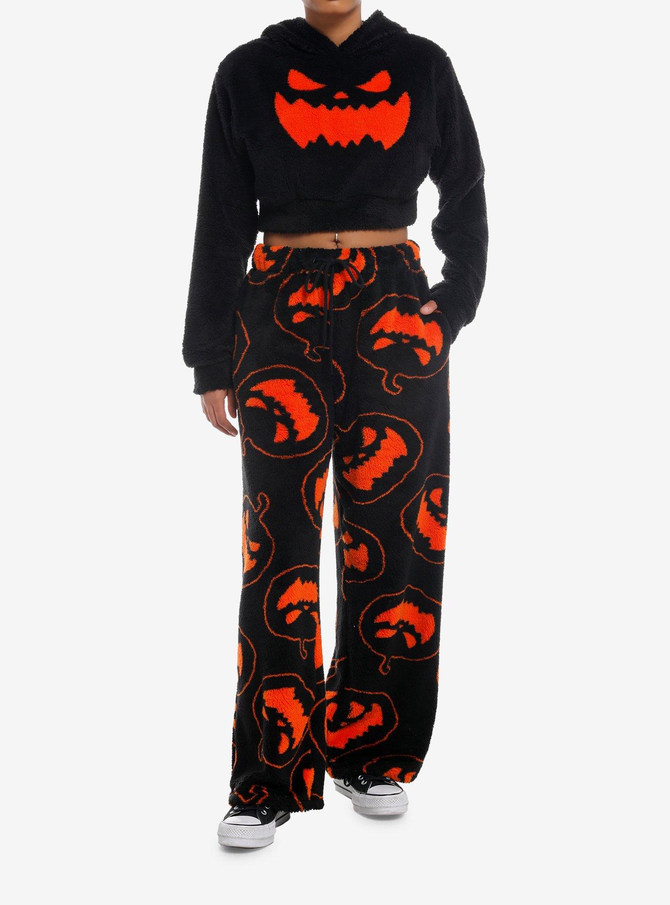 Black Pumpkin Girls Fuzzy Pajama Pants, BLACK, alternate