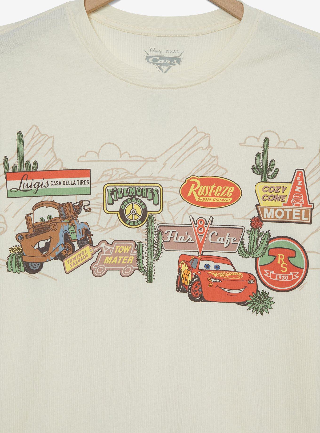 Disney Pixar Cars Radiator Springs Signs Women's Cropped T-Shirt - BoxLunch Exclusive
