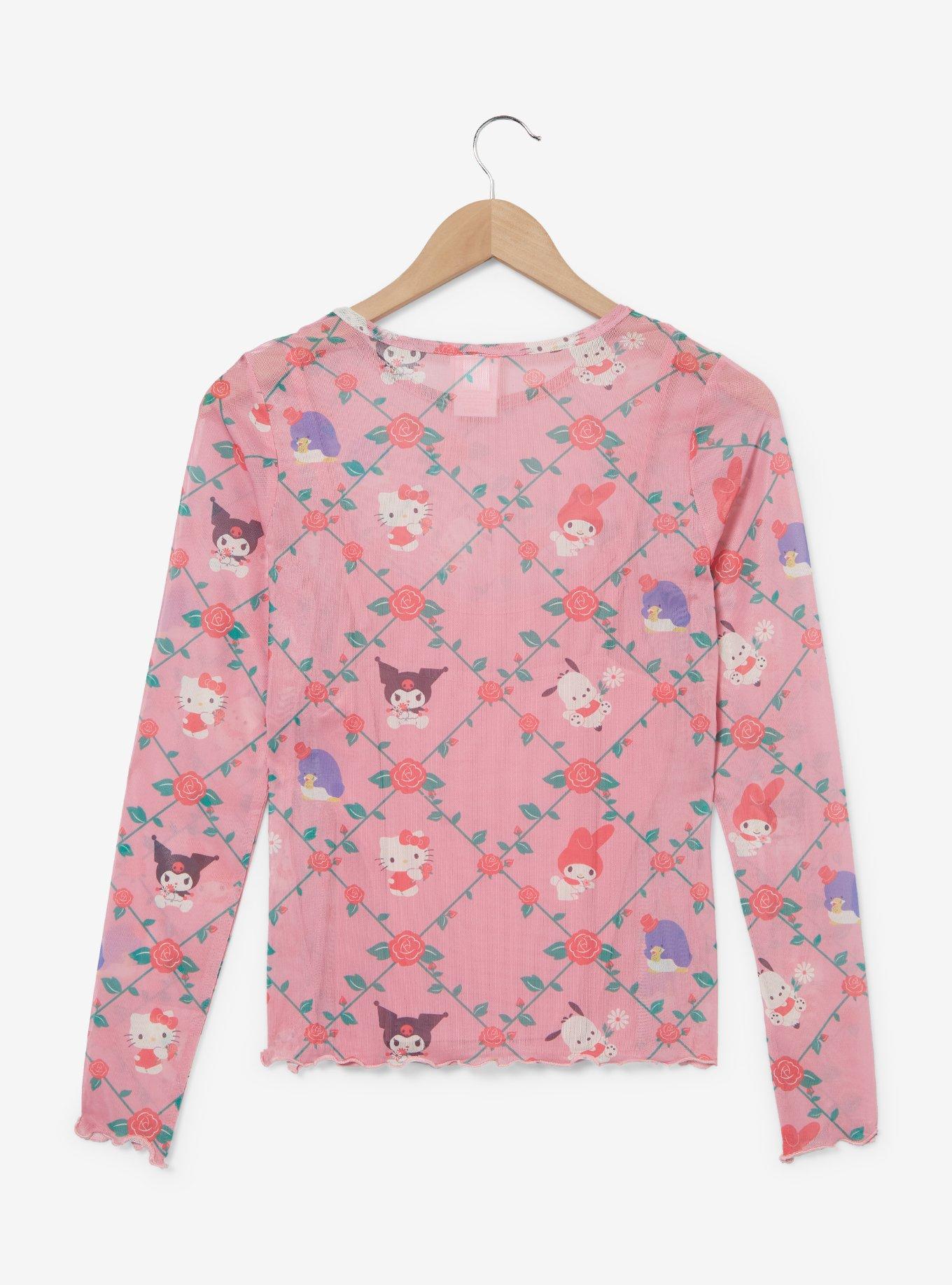 Sanrio Kuromi Mesh Layered Long Sleeve Women's T Shirt &mdash; BoxLunch Exclusive, PINK, alternate