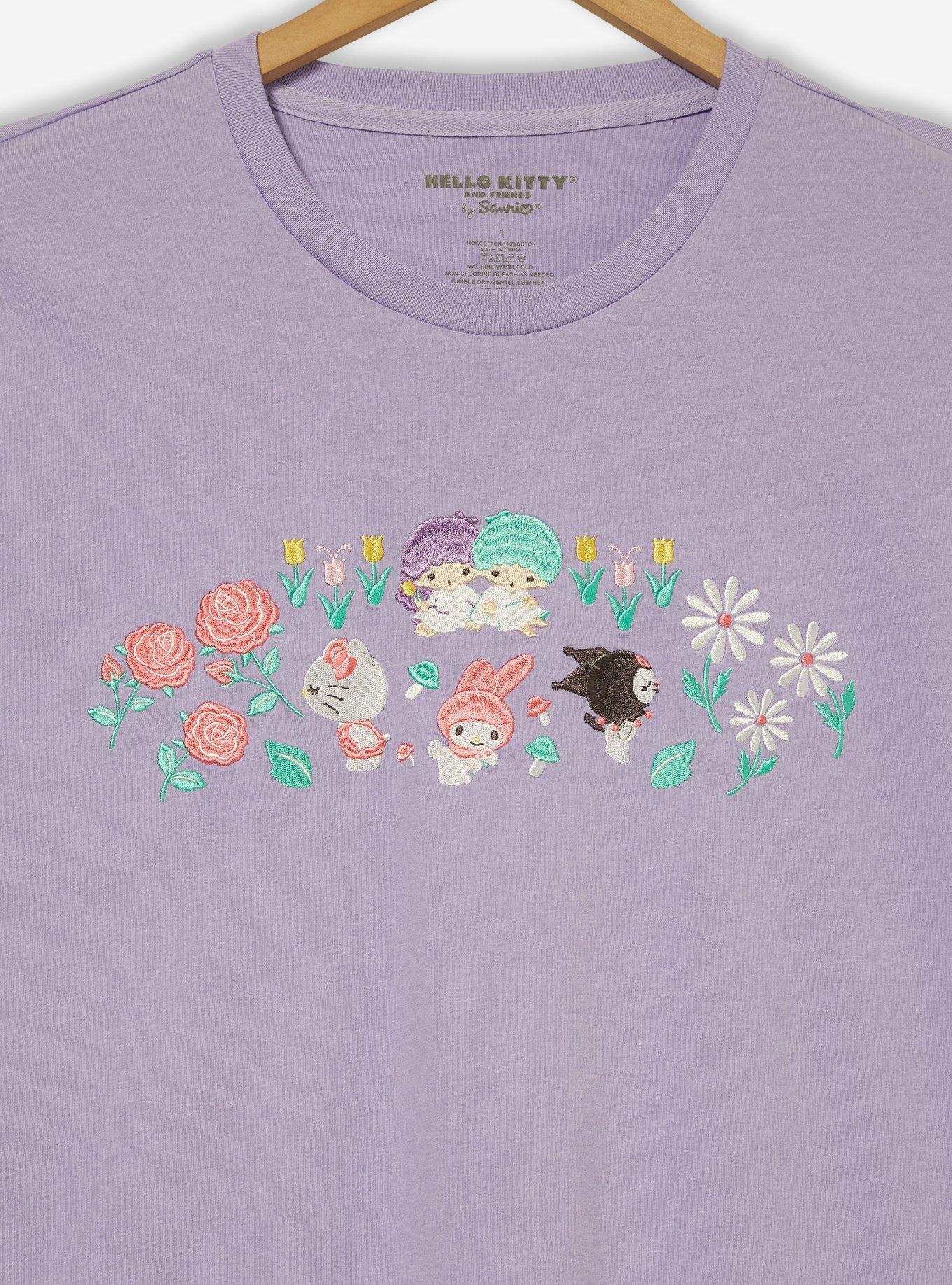 Sanrio Hello Kitty & Friends Floral Embroidered Women's Plus Size T-Shirt - BoxLunch Exclusive, LAVENDER, alternate