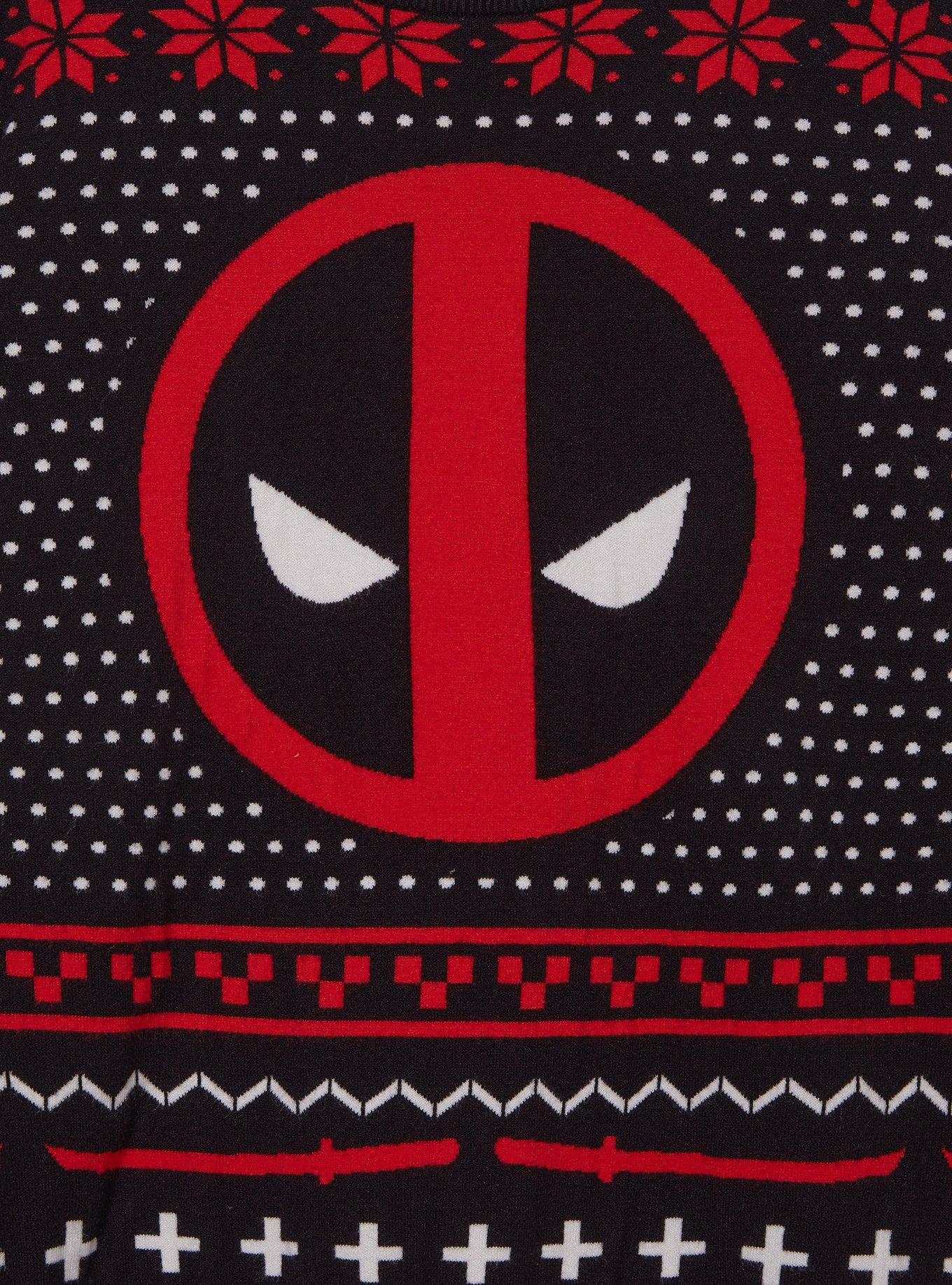 Marvel Deadpool Logo Patterned Holiday Sweater - BoxLunch Exclusive, RED, alternate