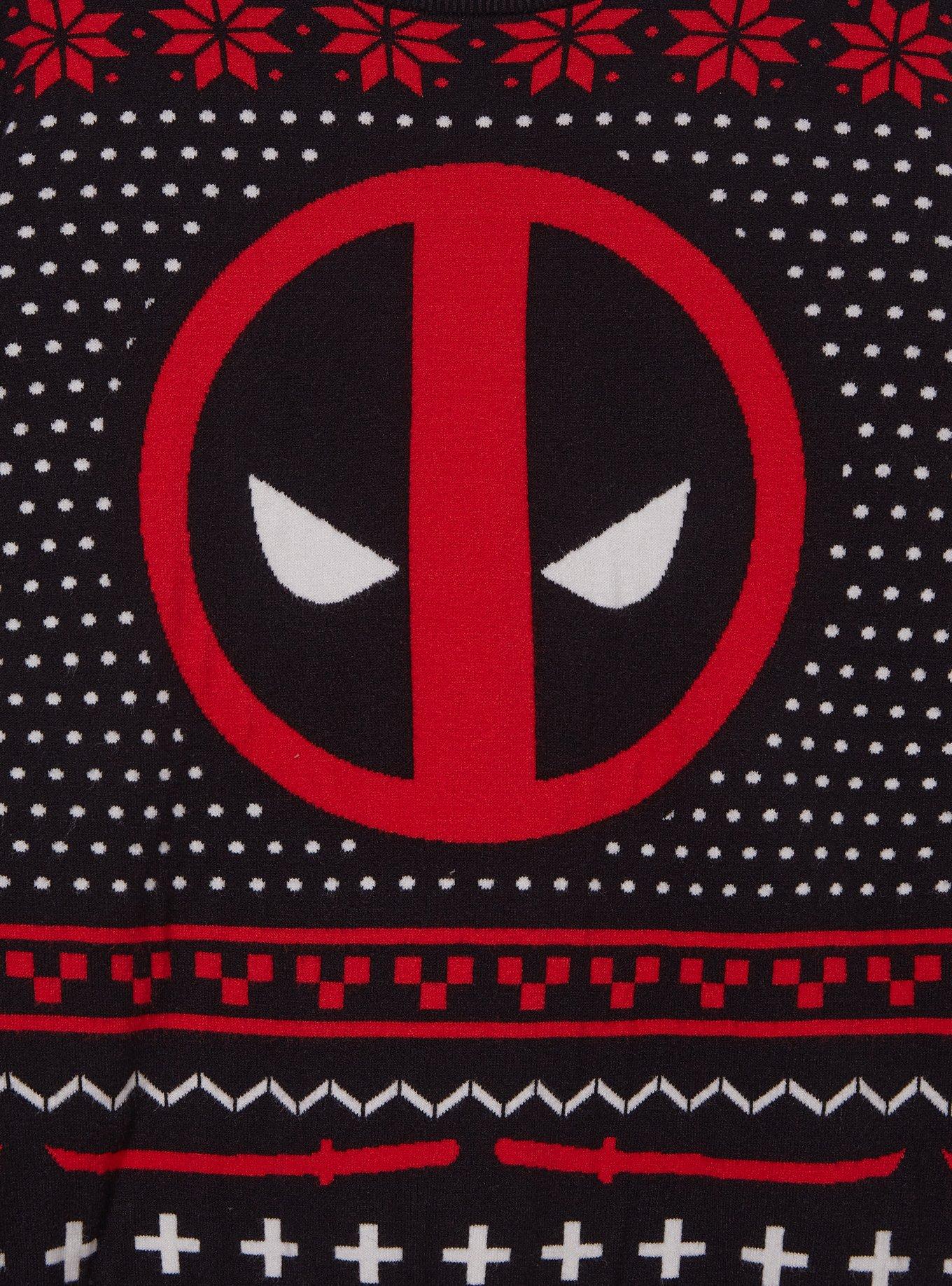 Marvel Deadpool Logo Patterned Holiday Sweater - BoxLunch Exclusive, RED, alternate