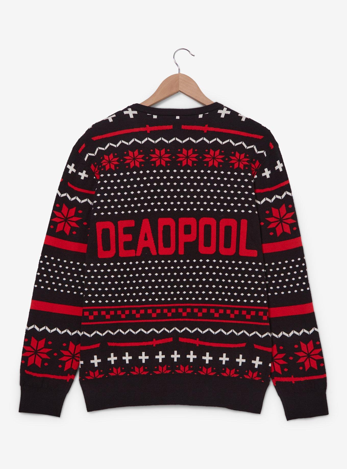 Marvel Deadpool Logo Patterned Holiday Sweater - BoxLunch Exclusive, RED, alternate