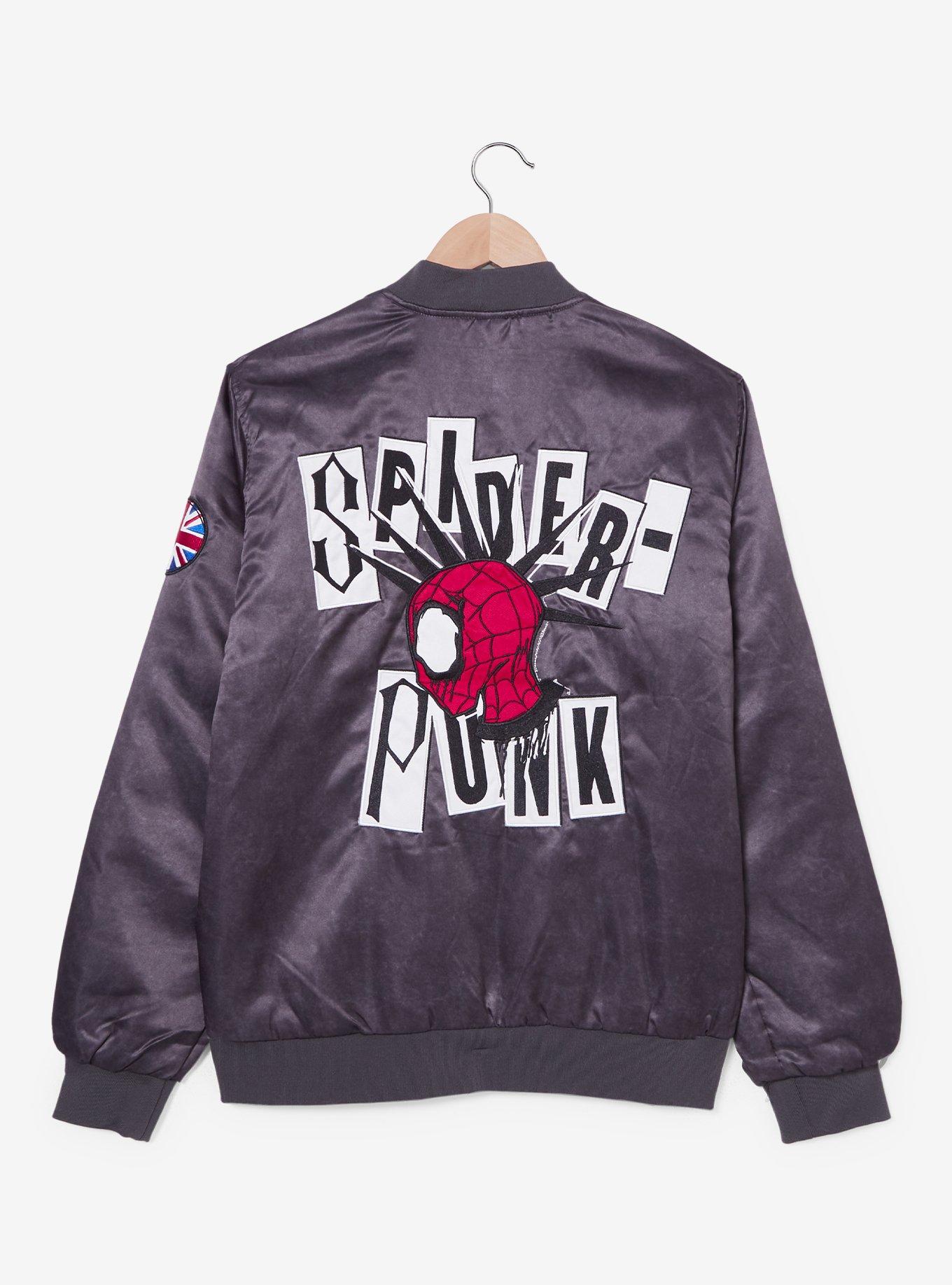 Marvel Spider-Man: Across the Spider-Verse Spider-Punk New London Satin Bomber Jacket &mdash; BoxLunch Exclusive, BLACK, alternate
